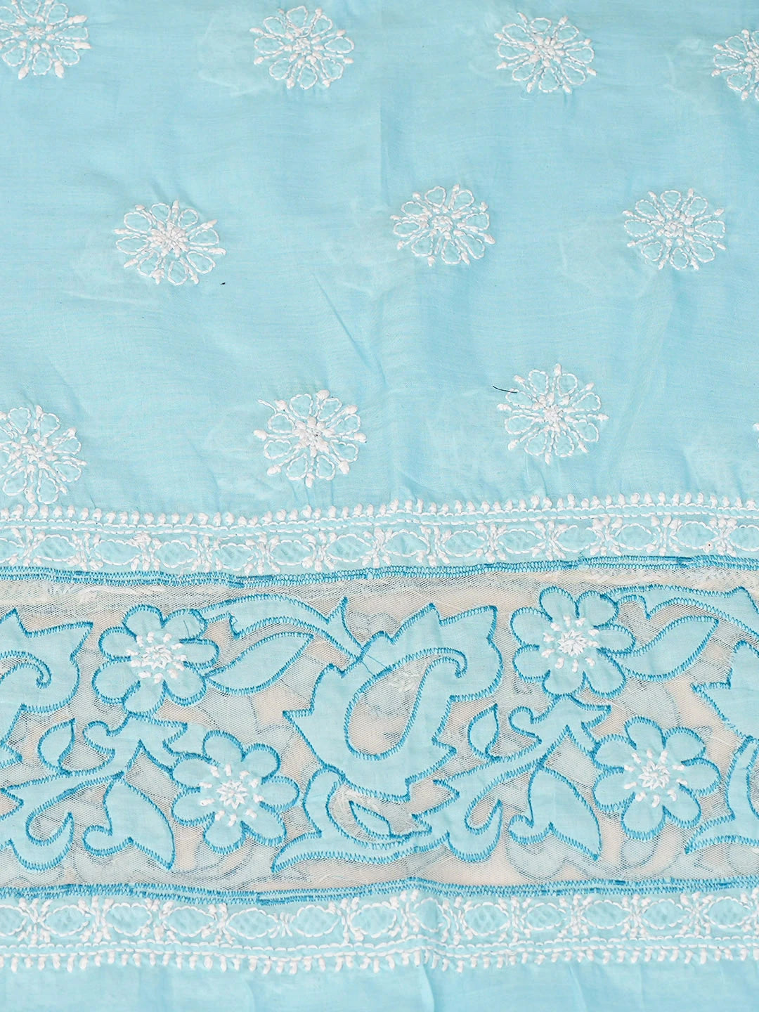 Ada Hand Embroidered Blue Cotton Lucknowi Chikankari Unstitched Suit Piece with Chiffon Dupatta 08A500403
