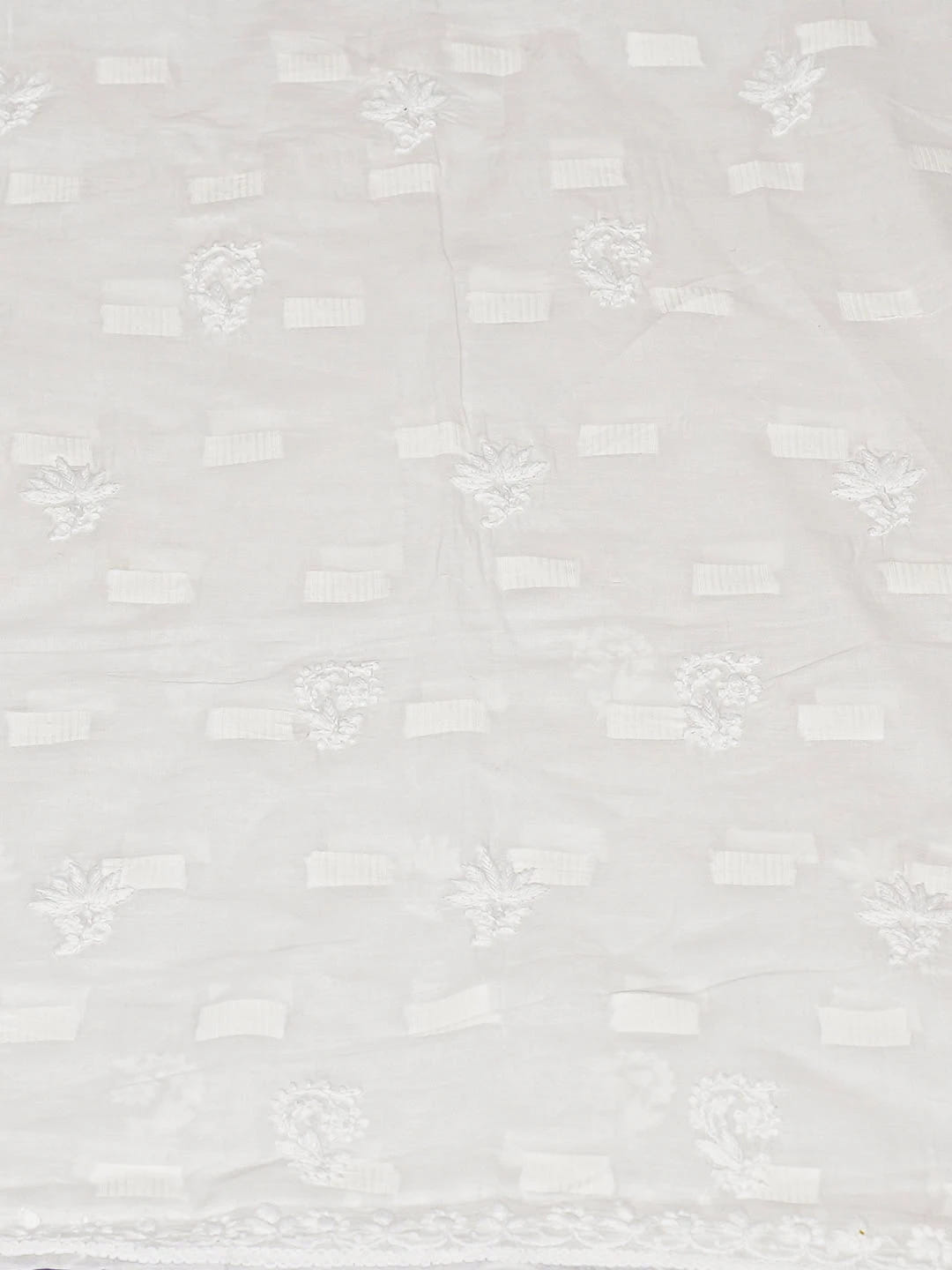 Ada Hand Embroidered White Cotton Lucknowi Chikankari Unstitched Kurta Dupatta Set 01A580340