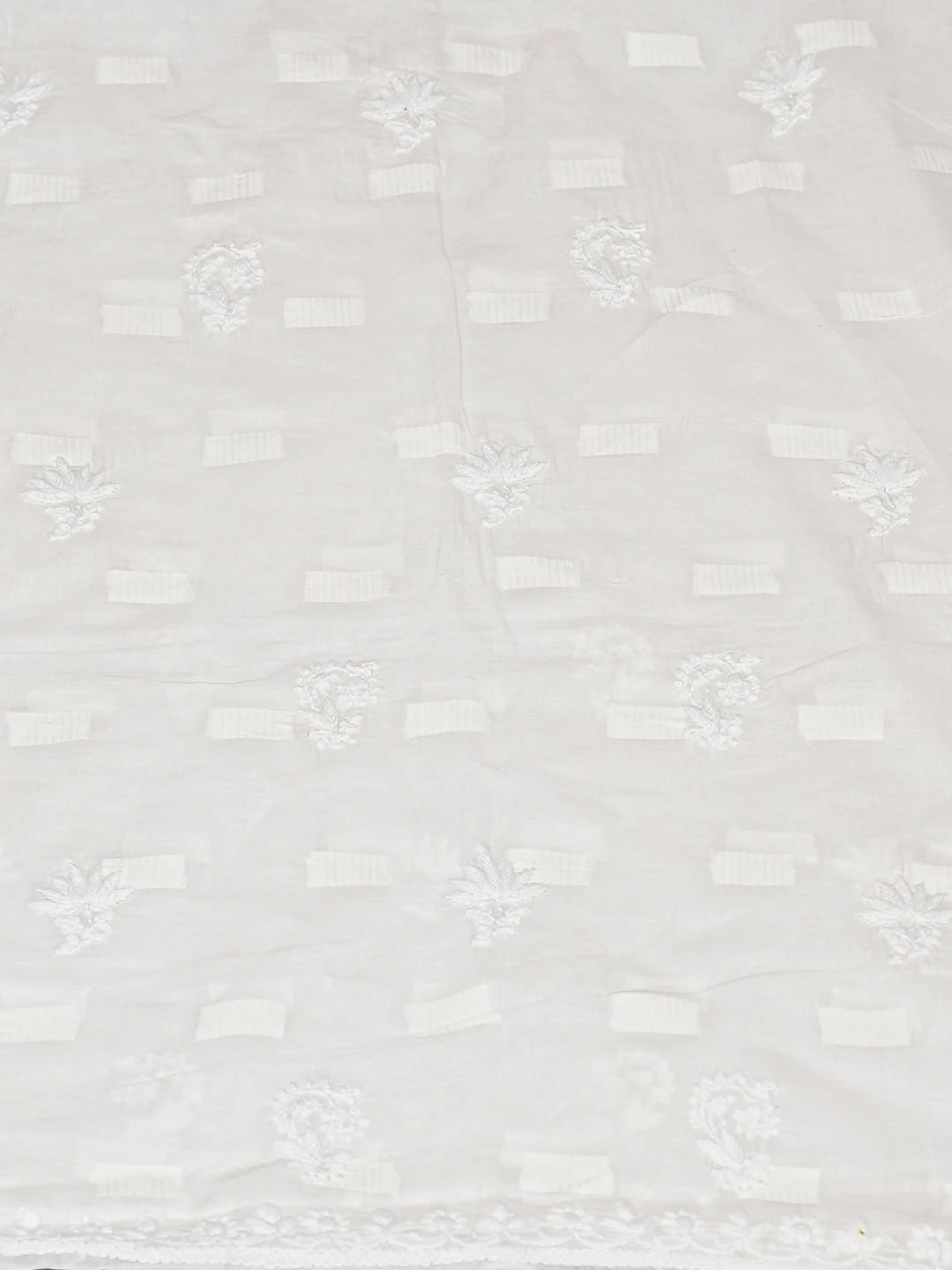Ada Hand Embroidered White Cotton Lucknowi Chikankari Unstitched Kurta Dupatta Set 01A580340