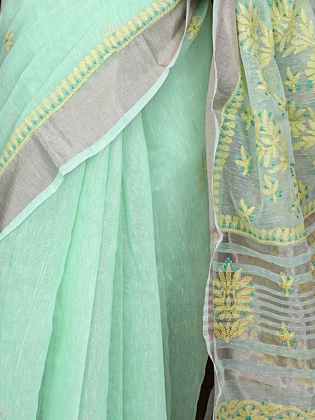 Ada Hand Embroidered Sea Green Chanderi Lucknowi Chikankari Saree With Blouse 01A869728