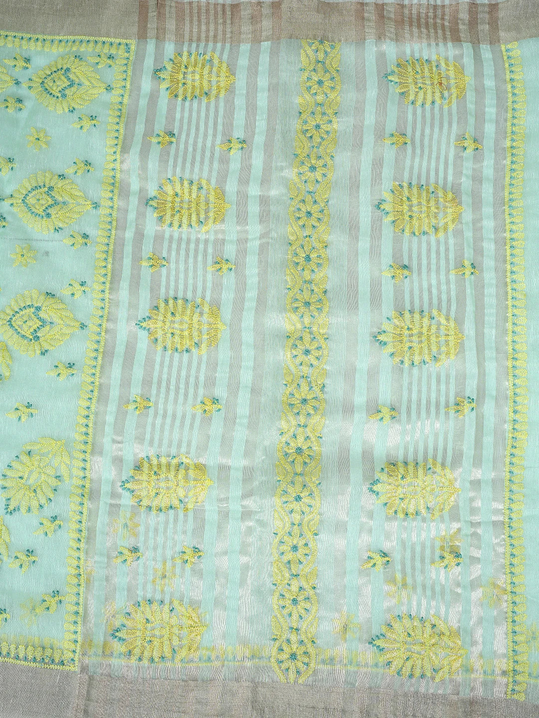 Ada Hand Embroidered Sea Green Chanderi Lucknowi Chikankari Saree With Blouse 01A869728
