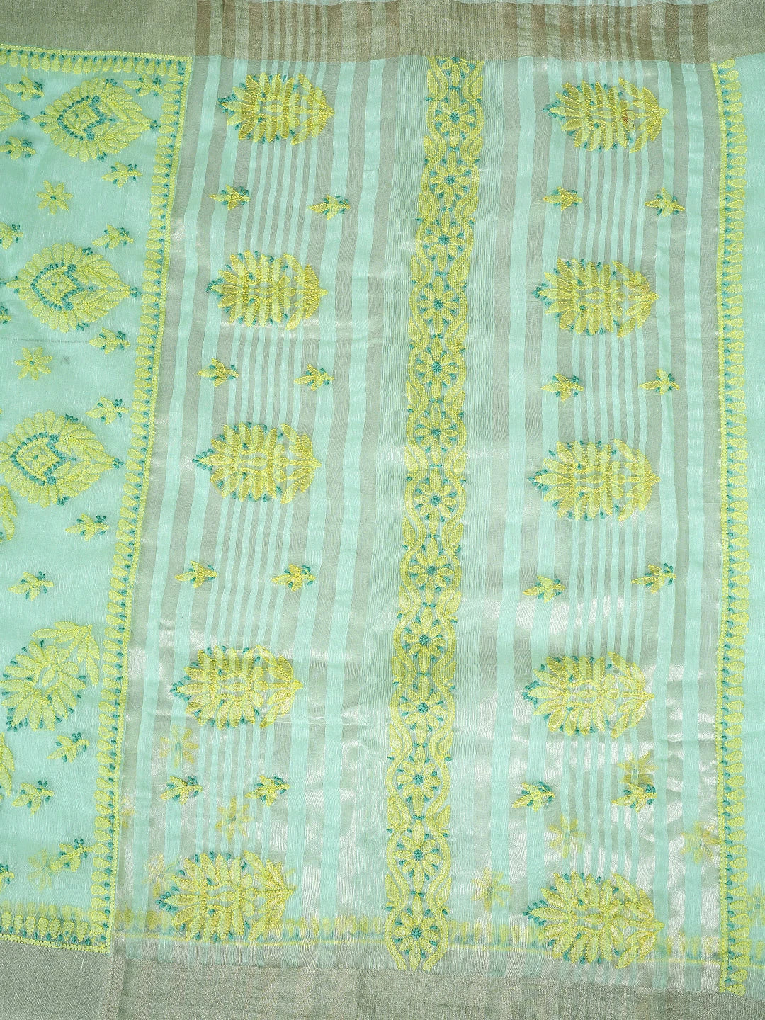 Ada Hand Embroidered Sea Green Chanderi Lucknowi Chikankari Saree With Blouse 01A869728