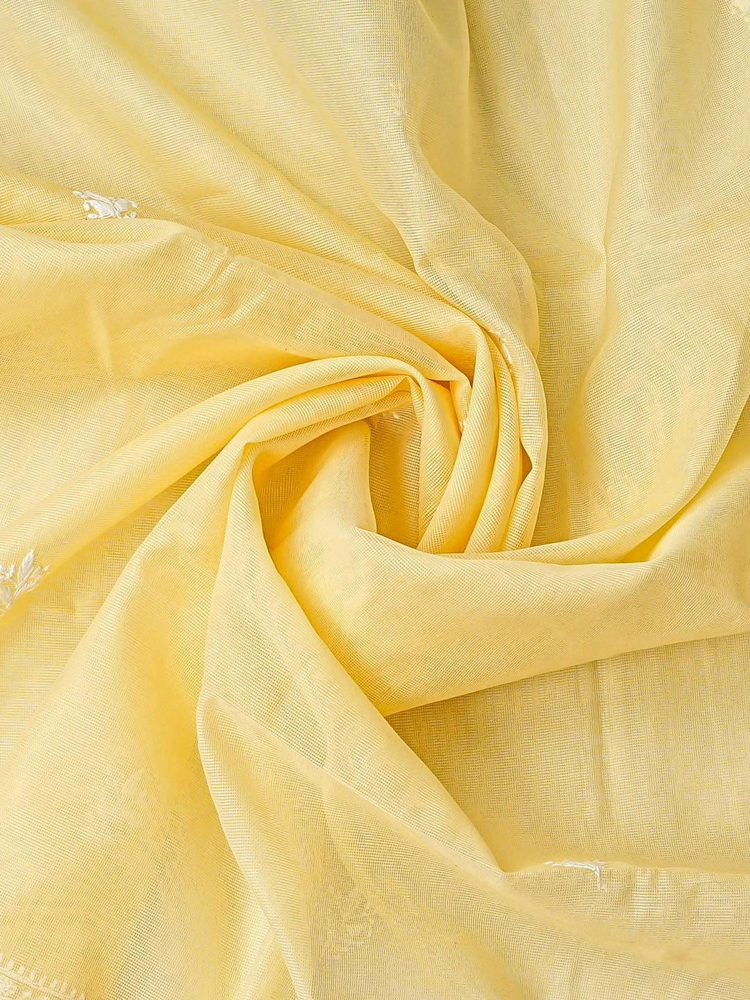 Ada Hand Embroidered Arylide Yellow Kota Chanderi Lucknowi Chikankari Unstitched Kurta Dupatta Set With Cutdana Work 01A350786