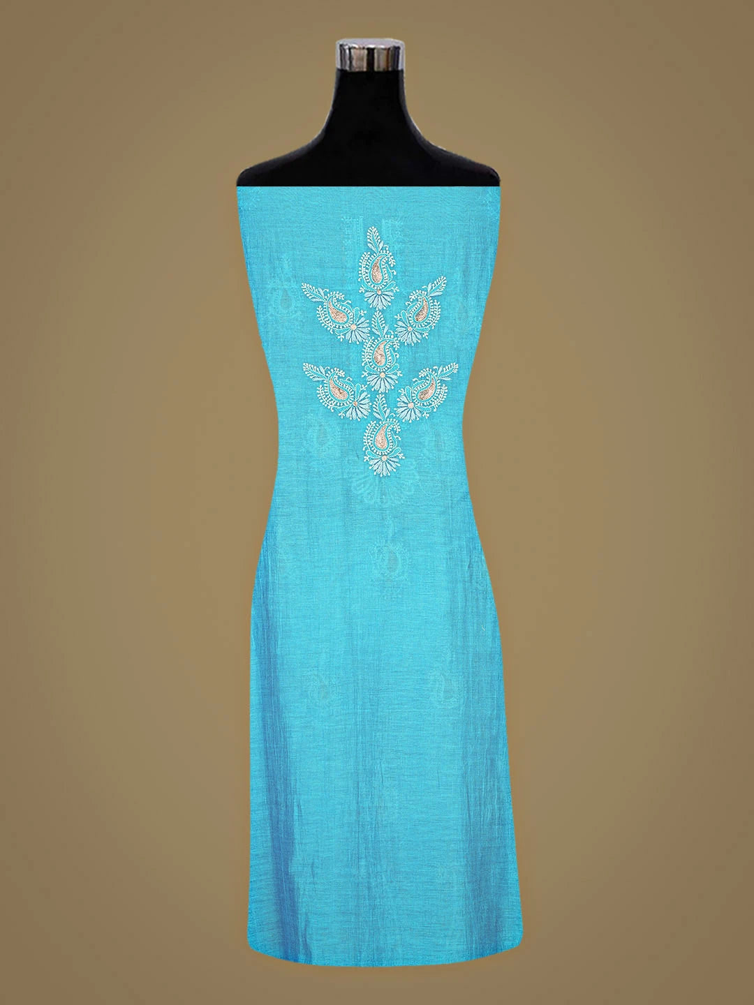 Ada Hand Embroidered Blue Chanderi Lucknowi Chikankari Unstitched Kurta Dupatta Set With Zari Work 01A216067