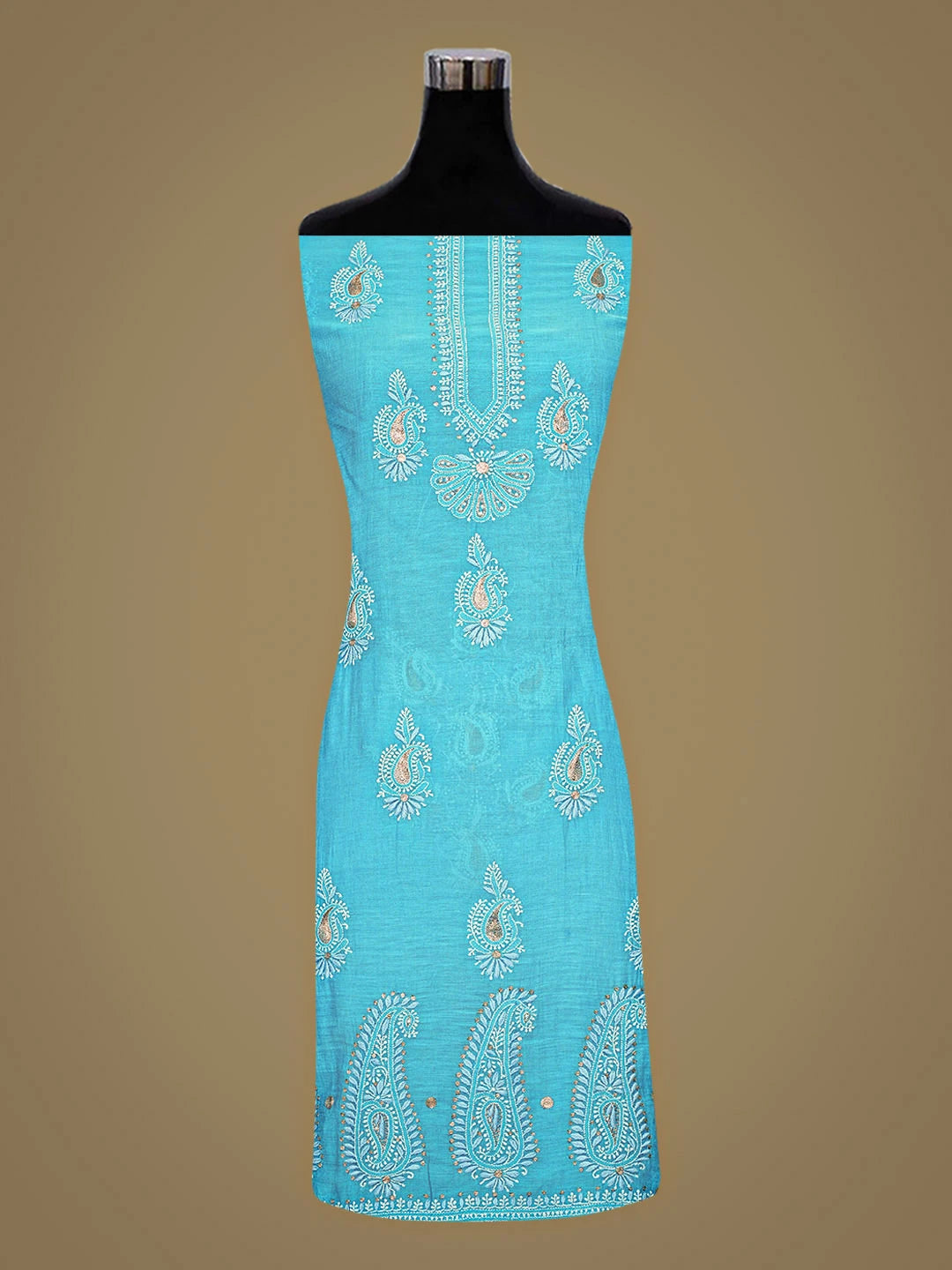 Ada Hand Embroidered Blue Chanderi Lucknowi Chikankari Unstitched Kurta Dupatta Set With Zari Work 01A216067