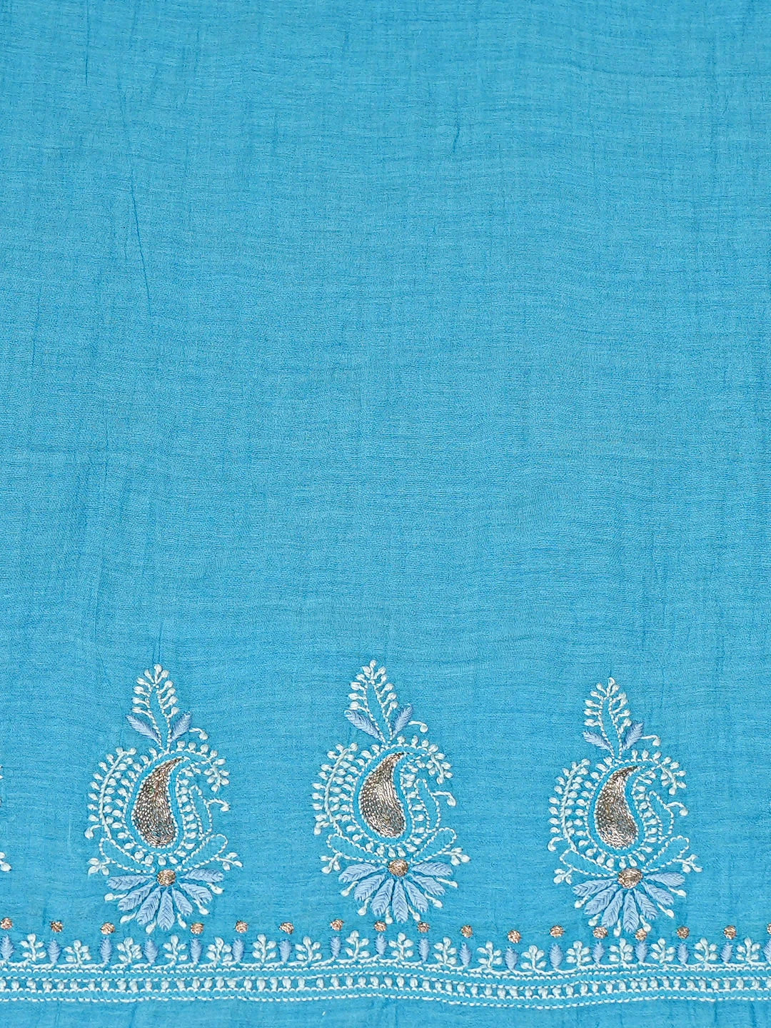 Ada Hand Embroidered Blue Chanderi Lucknowi Chikankari Unstitched Kurta Dupatta Set With Zari Work 01A216067