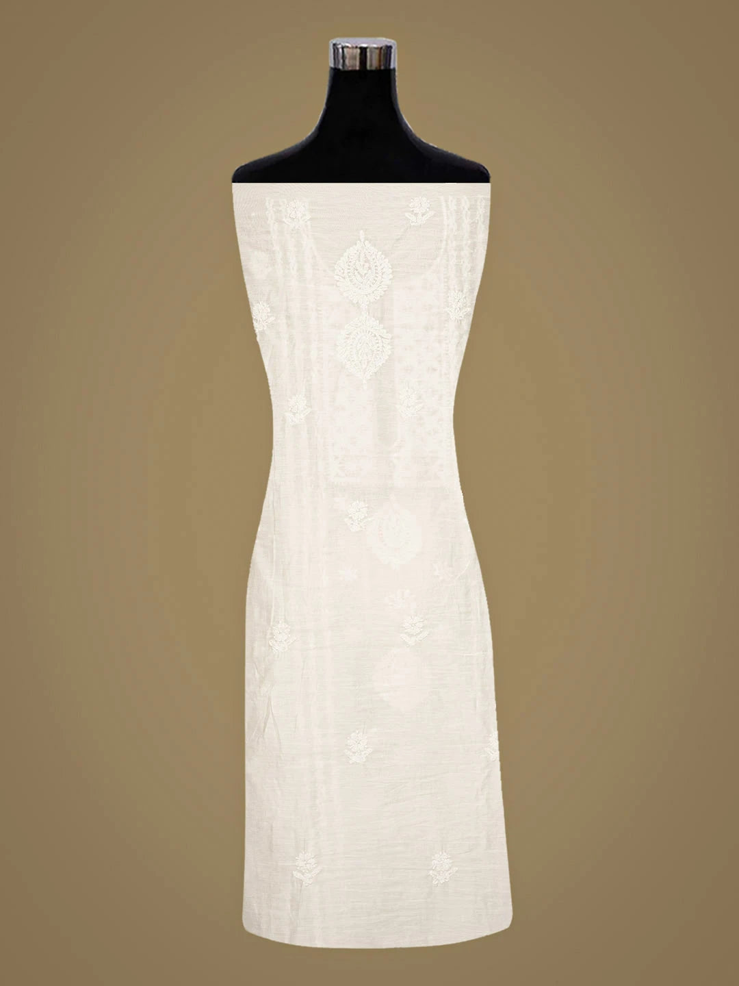 Ada Hand Embroidered White Chanderi Lucknowi Chikankari Unstitched Kurta Dupatta Set With Cutdana Work 01A685190