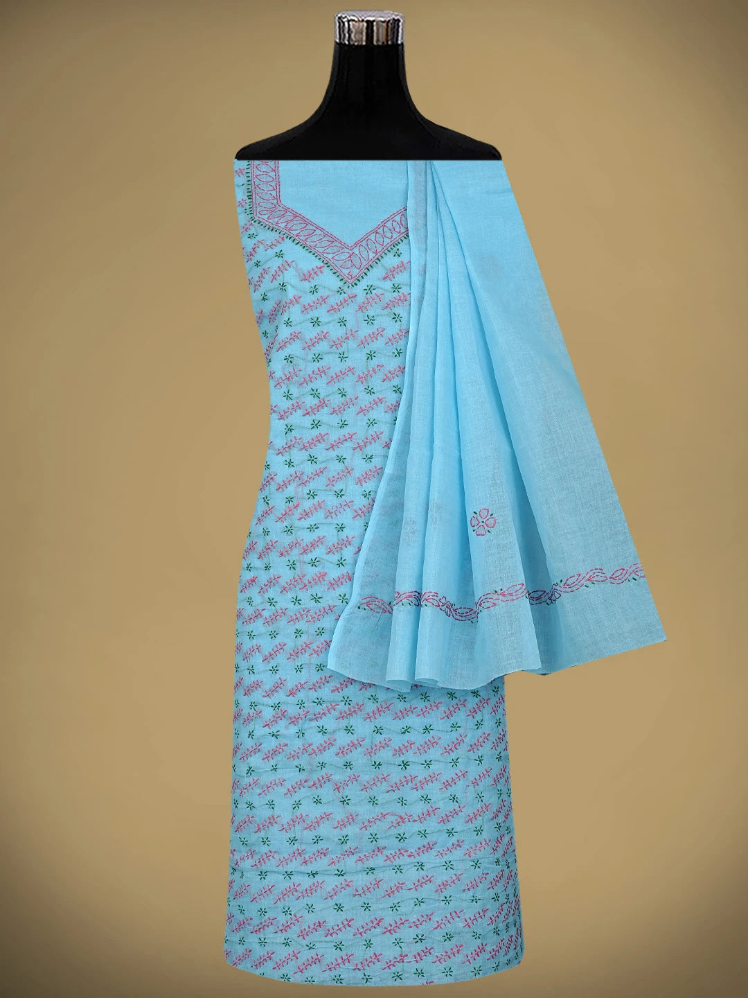Ada Hand Embroidered Blue Cotton Lucknowi Chikankari Unstitched Suit Piece 01A893892