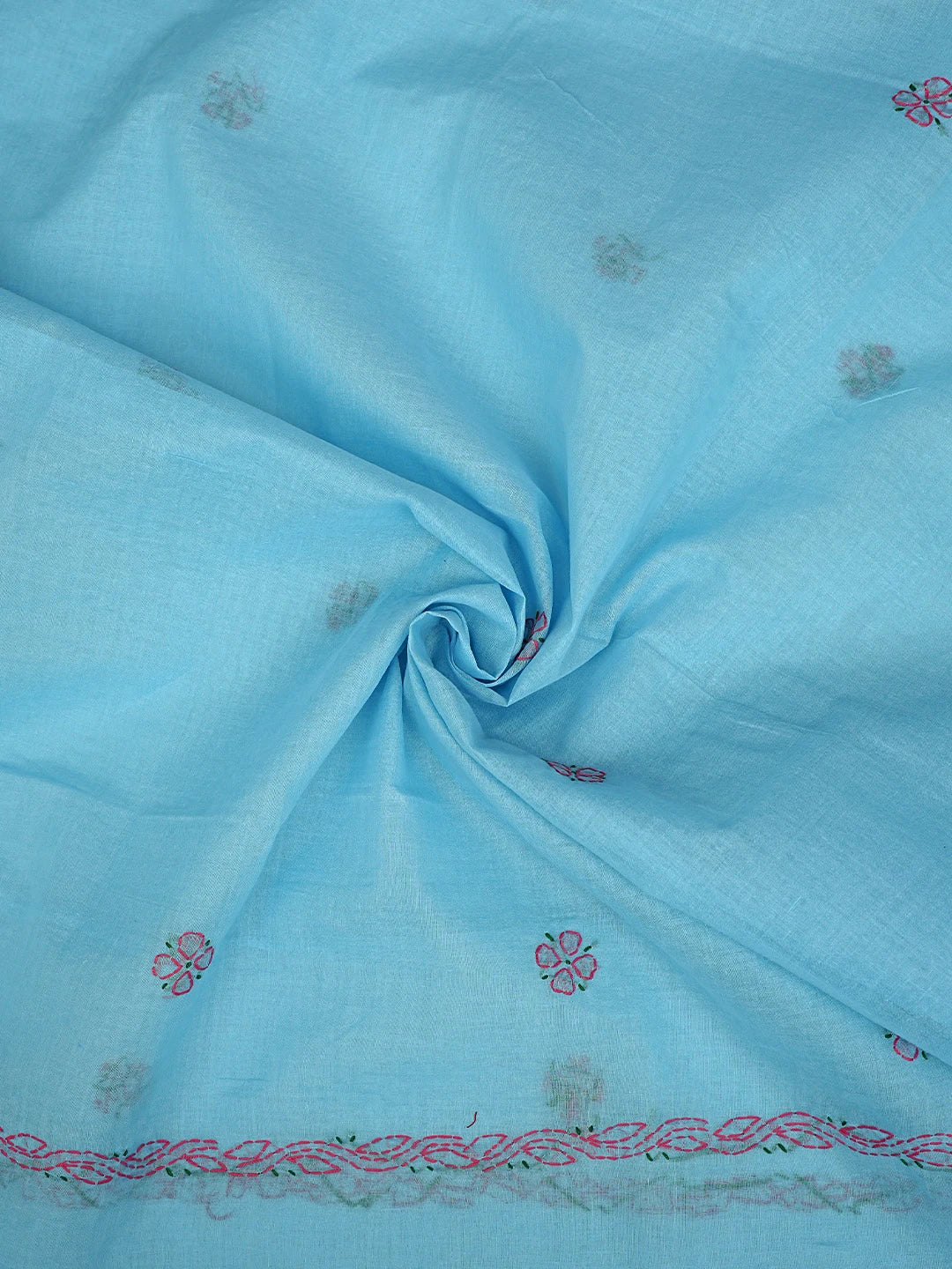 Ada Hand Embroidered Blue Cotton Lucknowi Chikankari Unstitched Suit Piece 01A893892