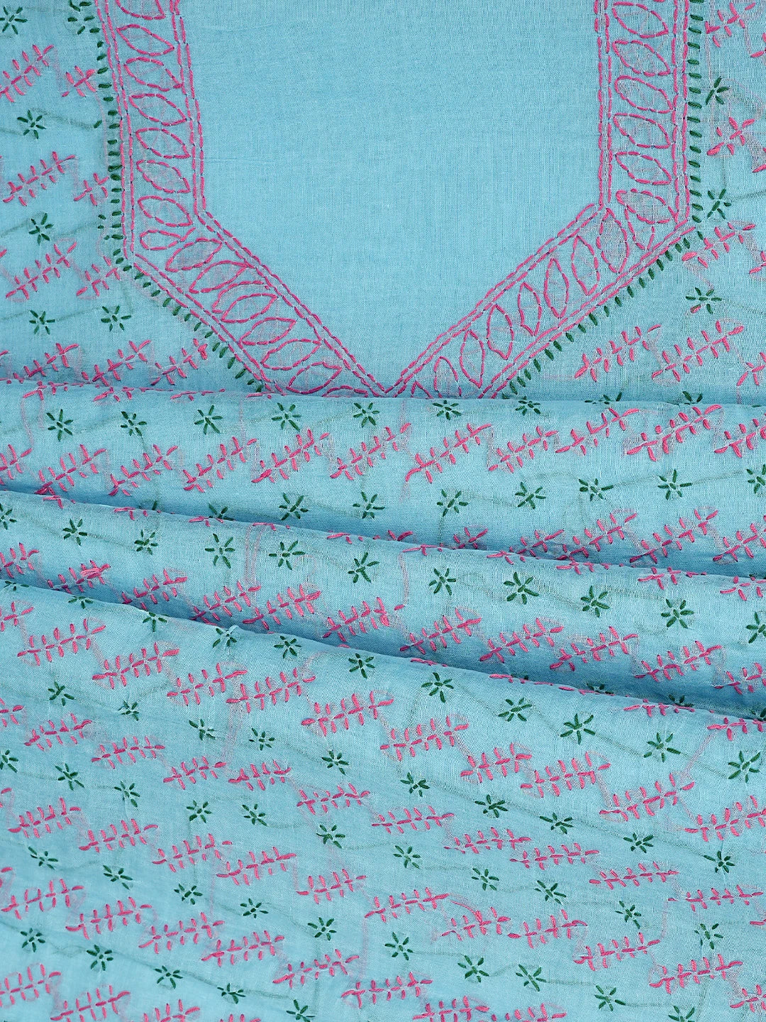 Ada Hand Embroidered Blue Cotton Lucknowi Chikankari Unstitched Suit Piece 01A893892