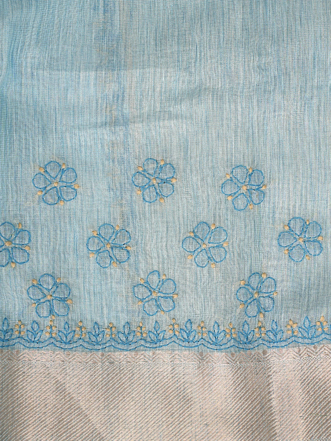 Ada Hand Embroidered Blue Tissue Lucknowi Chikankari Saree With Blouse 01A877417
