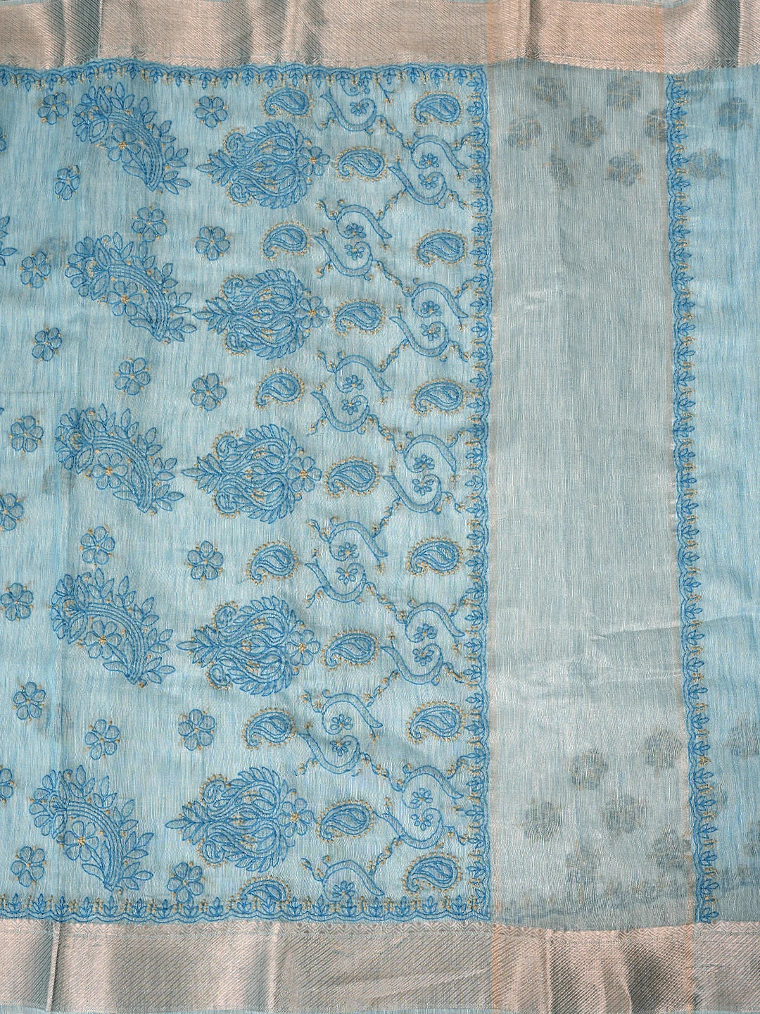 Ada Hand Embroidered Blue Tissue Lucknowi Chikankari Saree With Blouse 01A877417