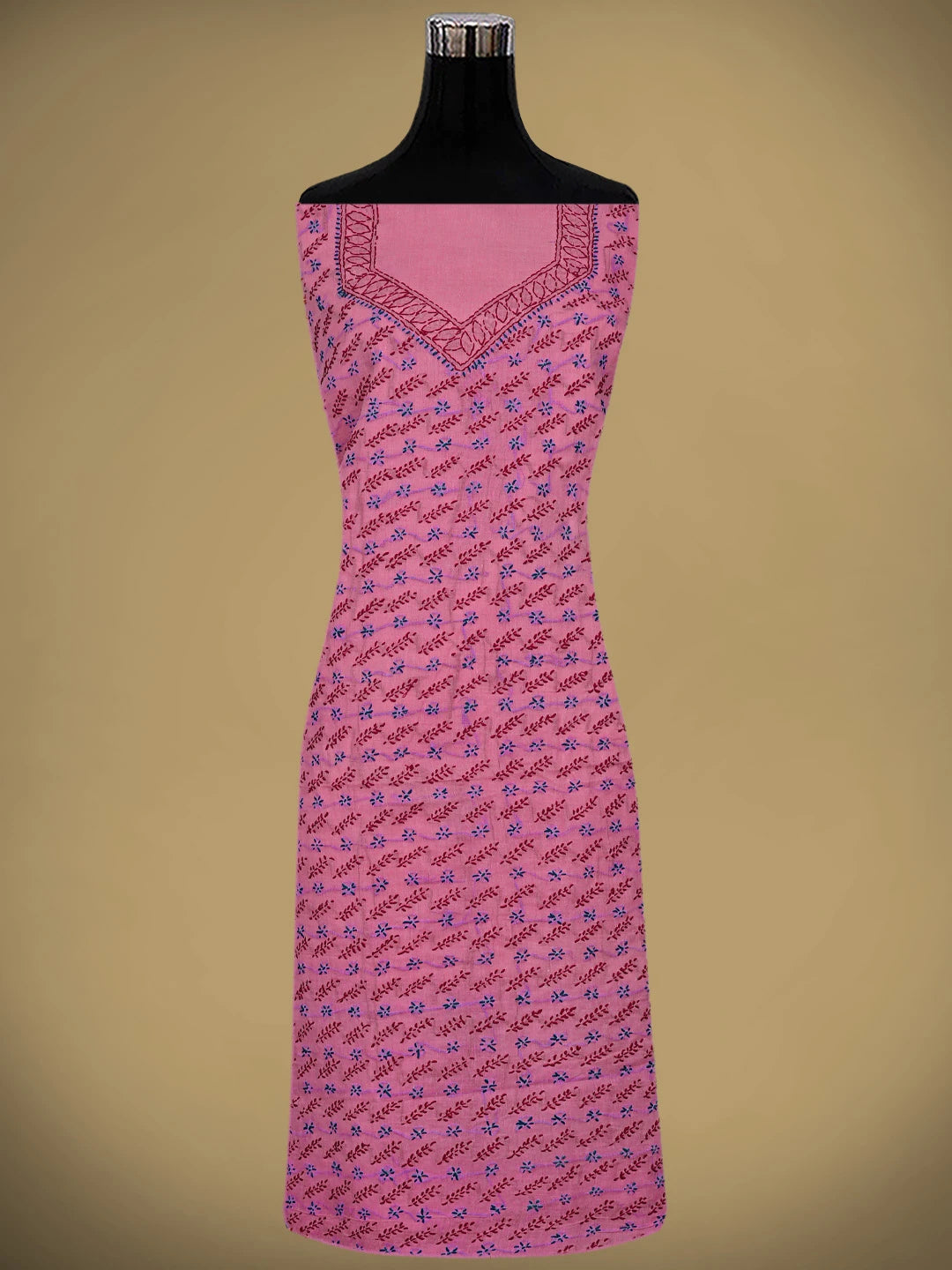 Ada Hand Embroidered Pink Cotton Lucknowi Chikankari Unstitched Suit Piece 01A893884
