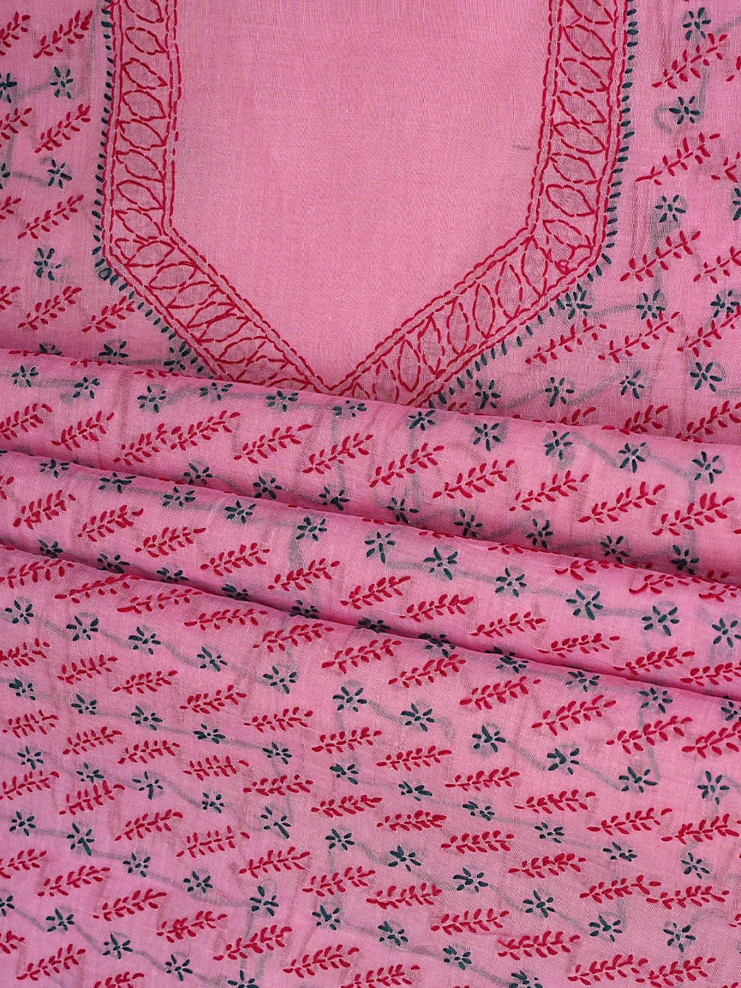 Ada Hand Embroidered Pink Cotton Lucknowi Chikankari Unstitched Suit Piece 01A893884