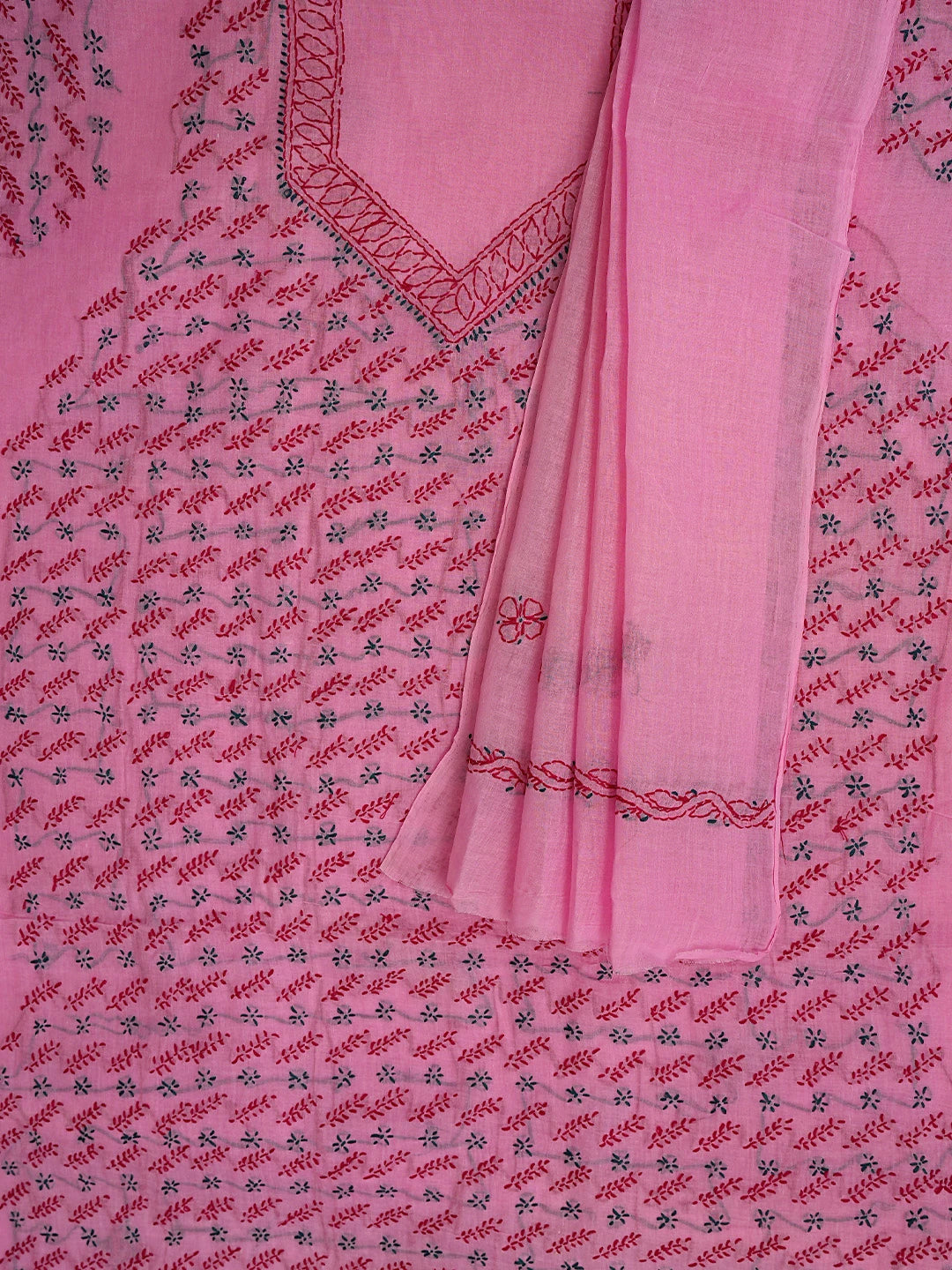 Ada Hand Embroidered Pink Cotton Lucknowi Chikankari Unstitched Suit Piece 01A893884