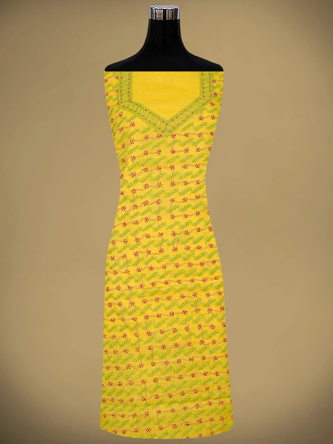 Ada Hand Embroidered Yellow Cotton Lucknowi Chikankari Unstitched Suit Piece 01A893888