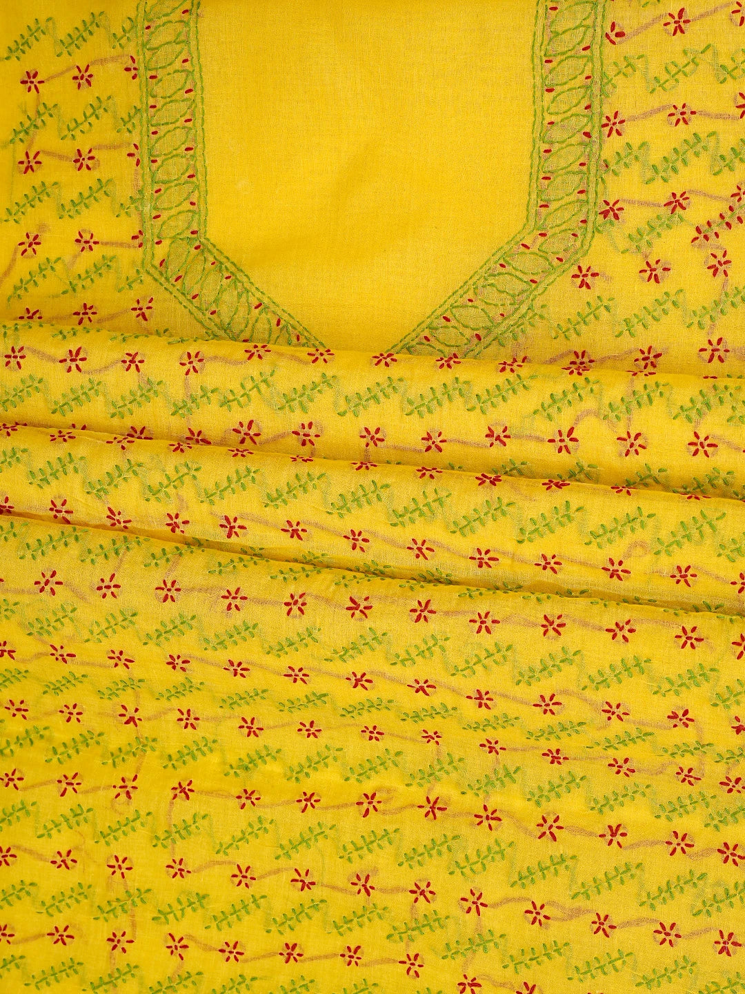 Ada Hand Embroidered Yellow Cotton Lucknowi Chikankari Unstitched Suit Piece 01A893888