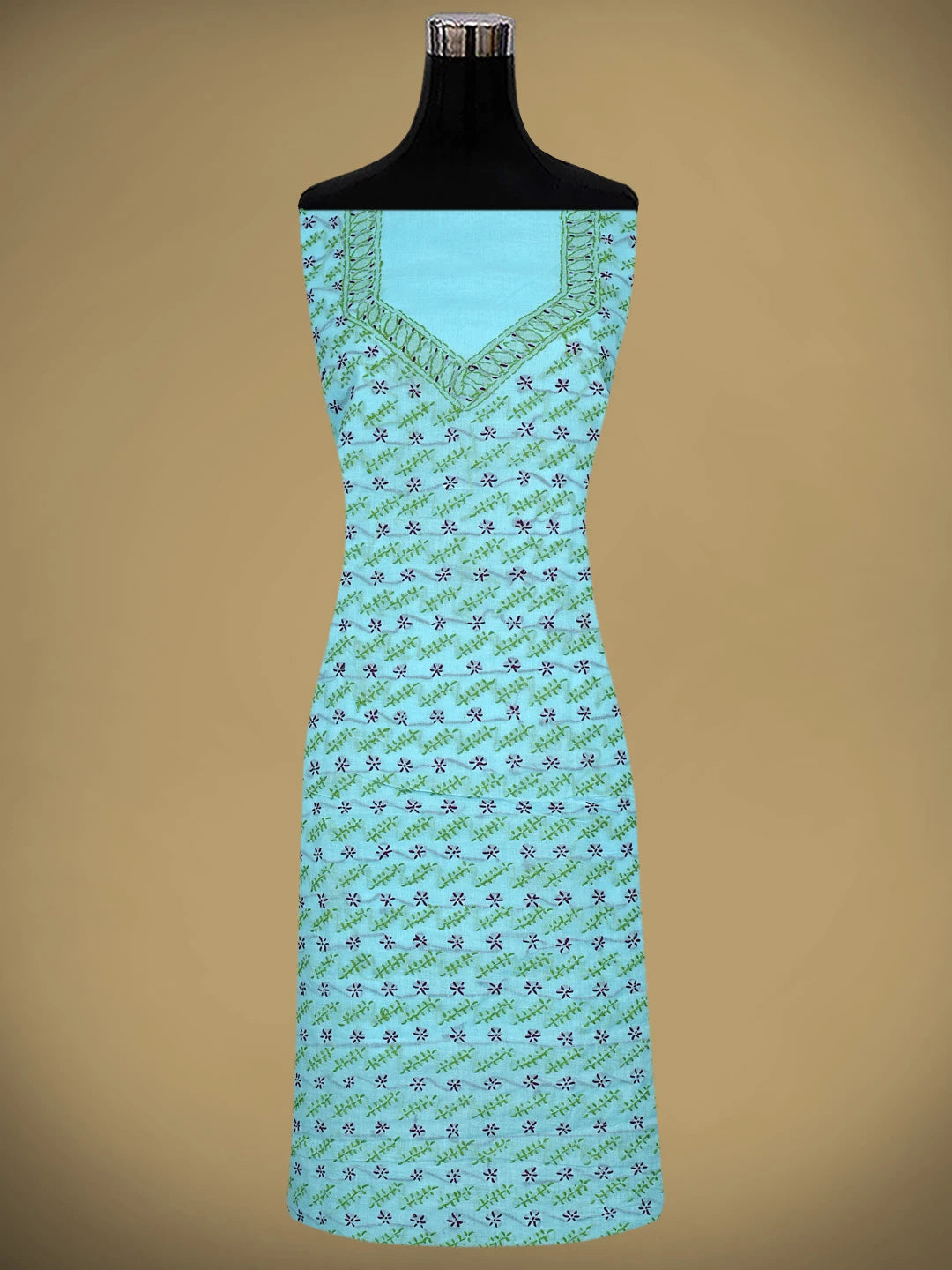 Ada Hand Embroidered Ice Blue Cotton Lucknowi Chikankari Unstitched Suit Piece 01A893896
