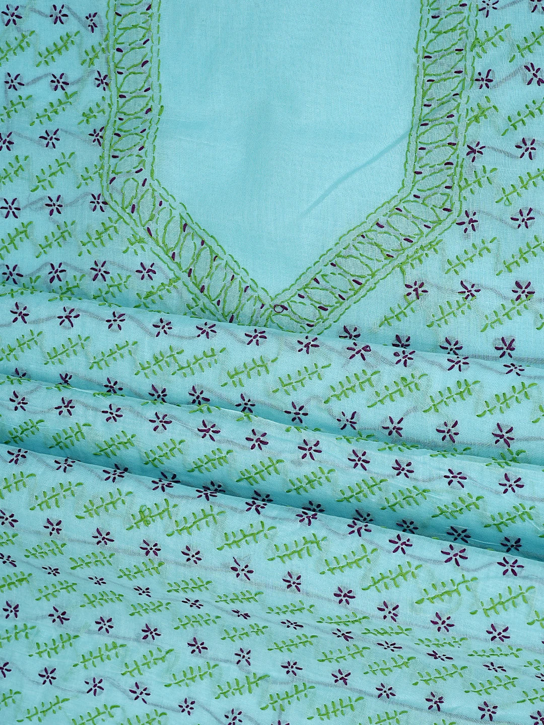 Ada Hand Embroidered Ice Blue Cotton Lucknowi Chikankari Unstitched Suit Piece 01A893896