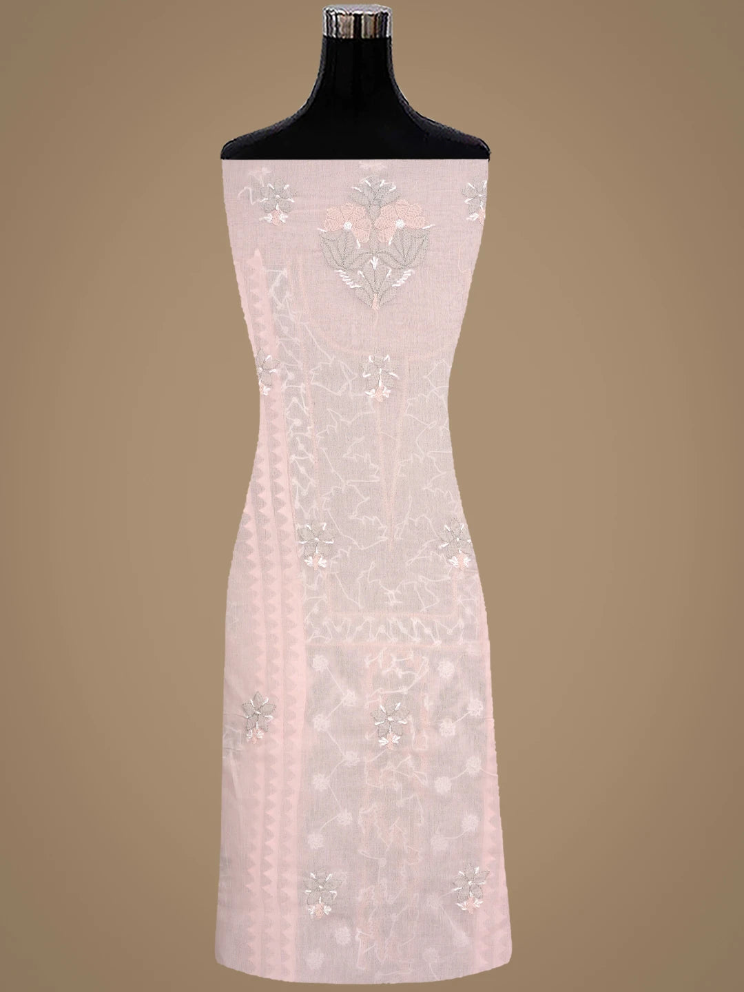 Ada Hand Embroidered Pink Cotton Lucknowi Chikankari Unstitched Suit Piece  with Chiffon Dupatta 01A879922