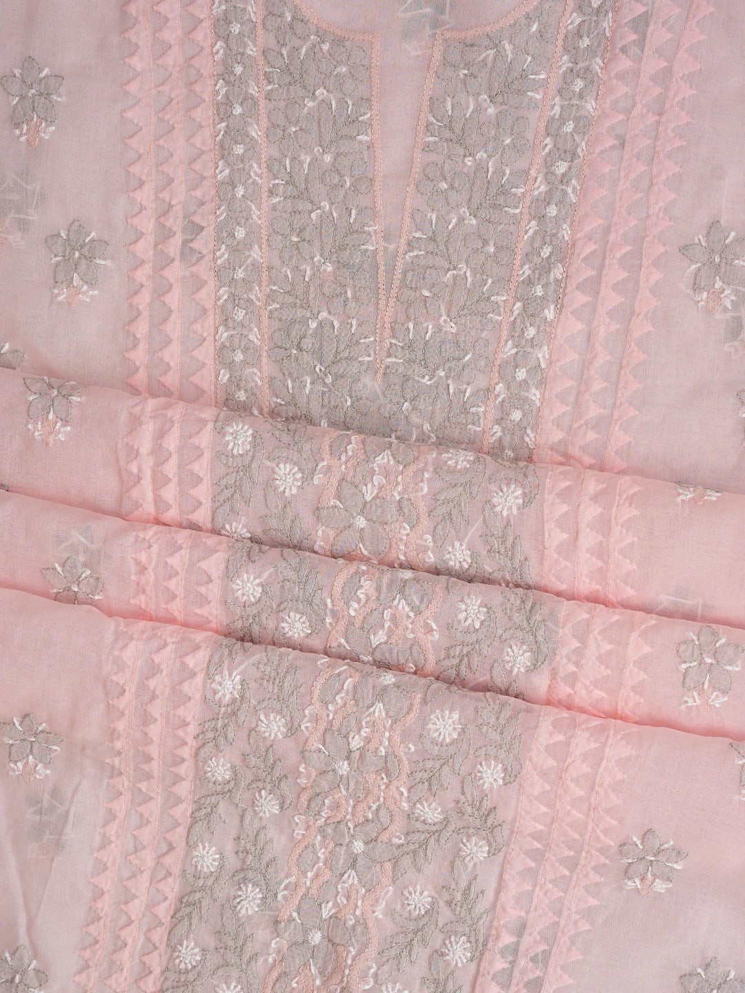 Ada Hand Embroidered Pink Cotton Lucknowi Chikankari Unstitched Suit Piece  with Chiffon Dupatta 01A879922