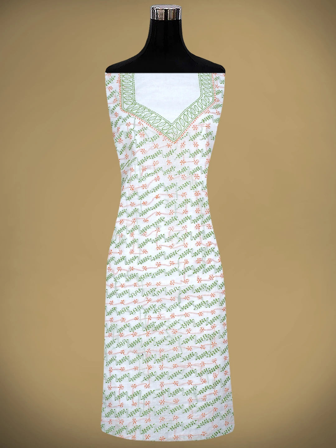 Ada Hand Embroidered White Cotton Lucknowi Chikankari Unstitched Suit Piece 01A893903