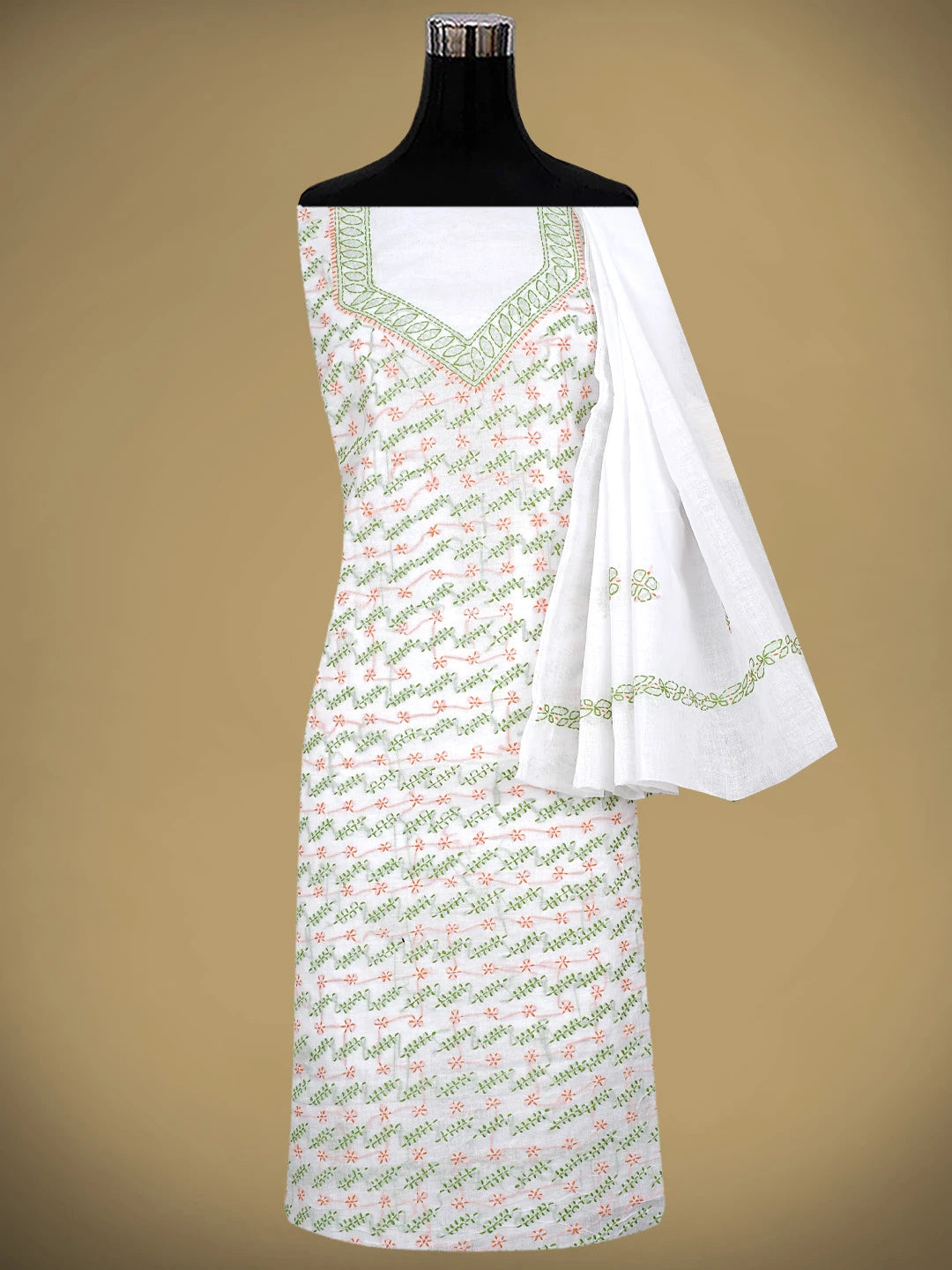 Ada Hand Embroidered White Cotton Lucknowi Chikankari Unstitched Suit Piece 01A893903