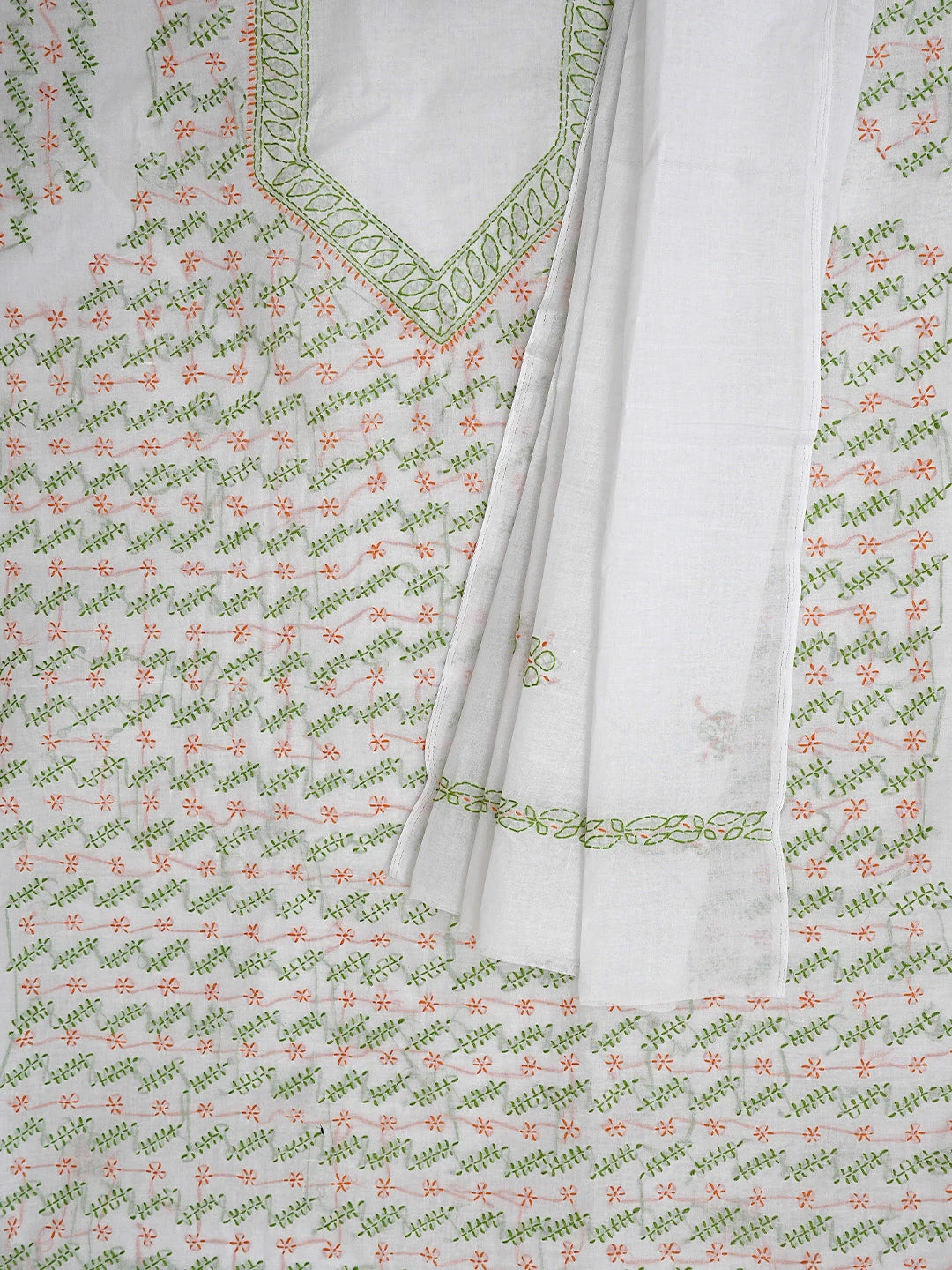 Ada Hand Embroidered White Cotton Lucknowi Chikankari Unstitched Suit Piece 01A893903