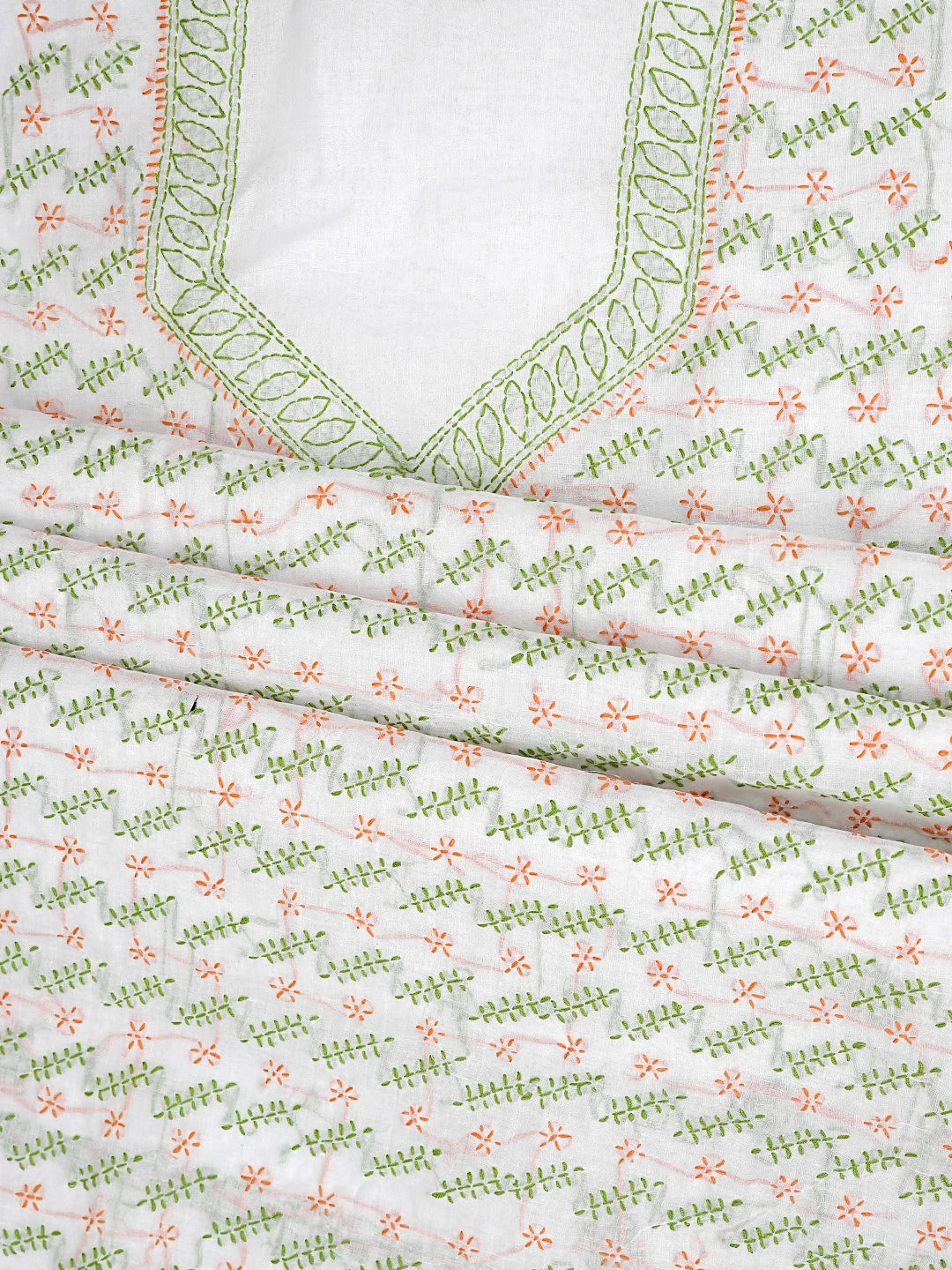Ada Hand Embroidered White Cotton Lucknowi Chikankari Unstitched Suit Piece 01A893903