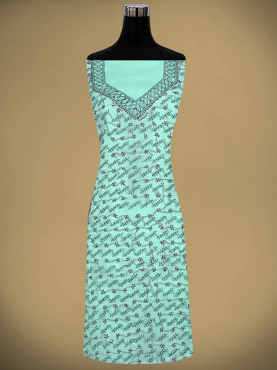 Ada Hand Embroidered Aquamarine  Turquoise Cotton Lucknowi Chikankari Unstitched Suit Piece 01A893906