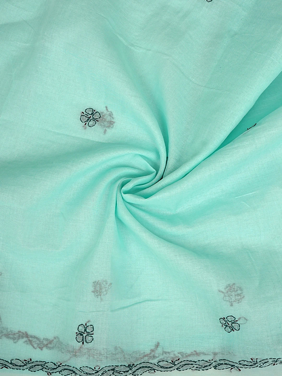 Ada Hand Embroidered Aquamarine  Turquoise Cotton Lucknowi Chikankari Unstitched Suit Piece 01A893906