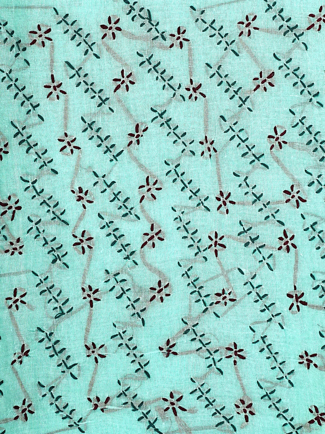 Ada Hand Embroidered Aquamarine  Turquoise Cotton Lucknowi Chikankari Unstitched Suit Piece 01A893906
