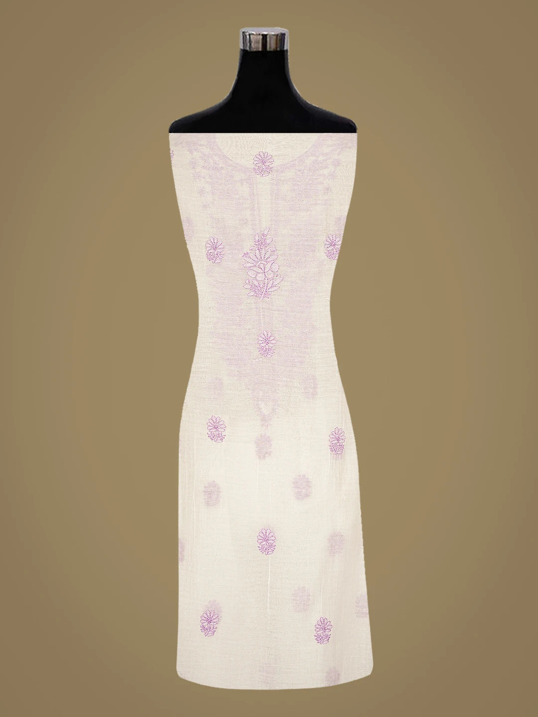Ada Hand Embroidered White Chanderi Lucknowi Chikankari Unstitched Kurta Dupatta Set 01A883041