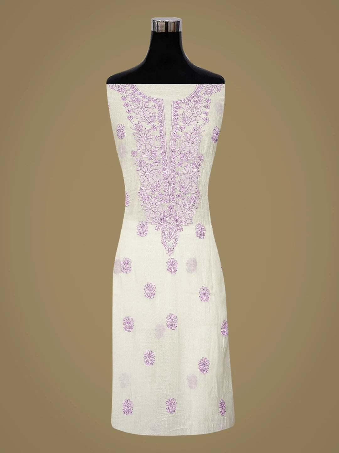 Ada Hand Embroidered White Chanderi Lucknowi Chikankari Unstitched Kurta Dupatta Set 01A883041