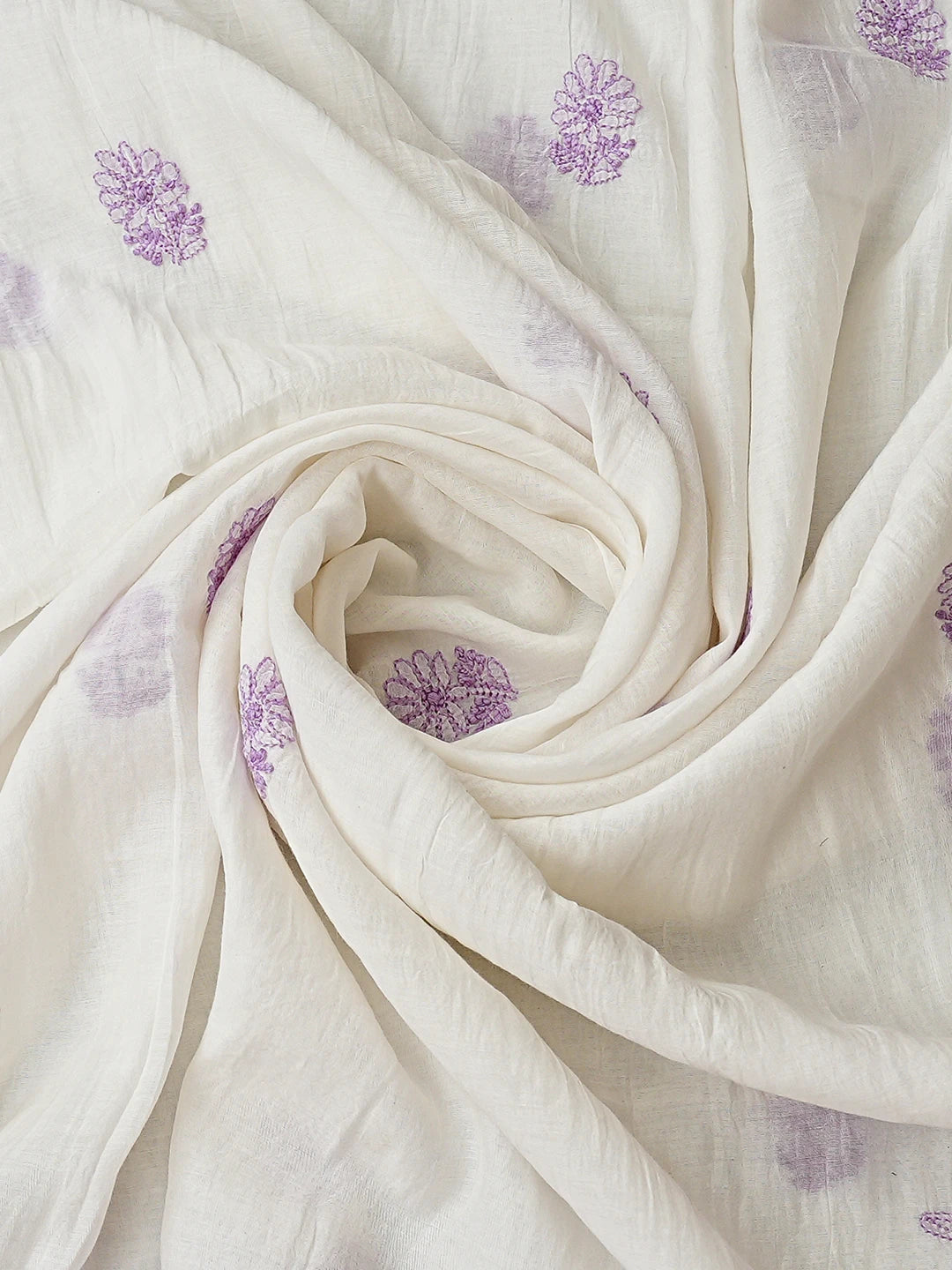 Ada Hand Embroidered White Chanderi Lucknowi Chikankari Unstitched Kurta Dupatta Set 01A883041
