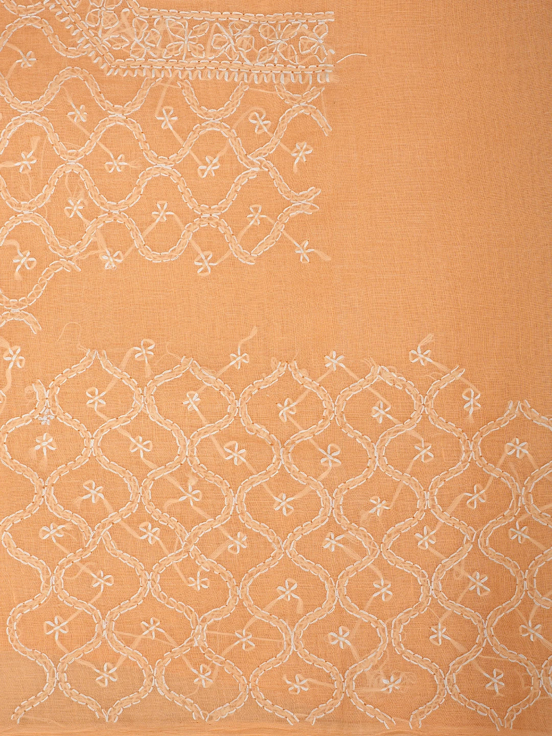 Ada Hand Embroidered Peach Cotton Lucknowi Chikankari Unstitched Suit Piece 01A882347