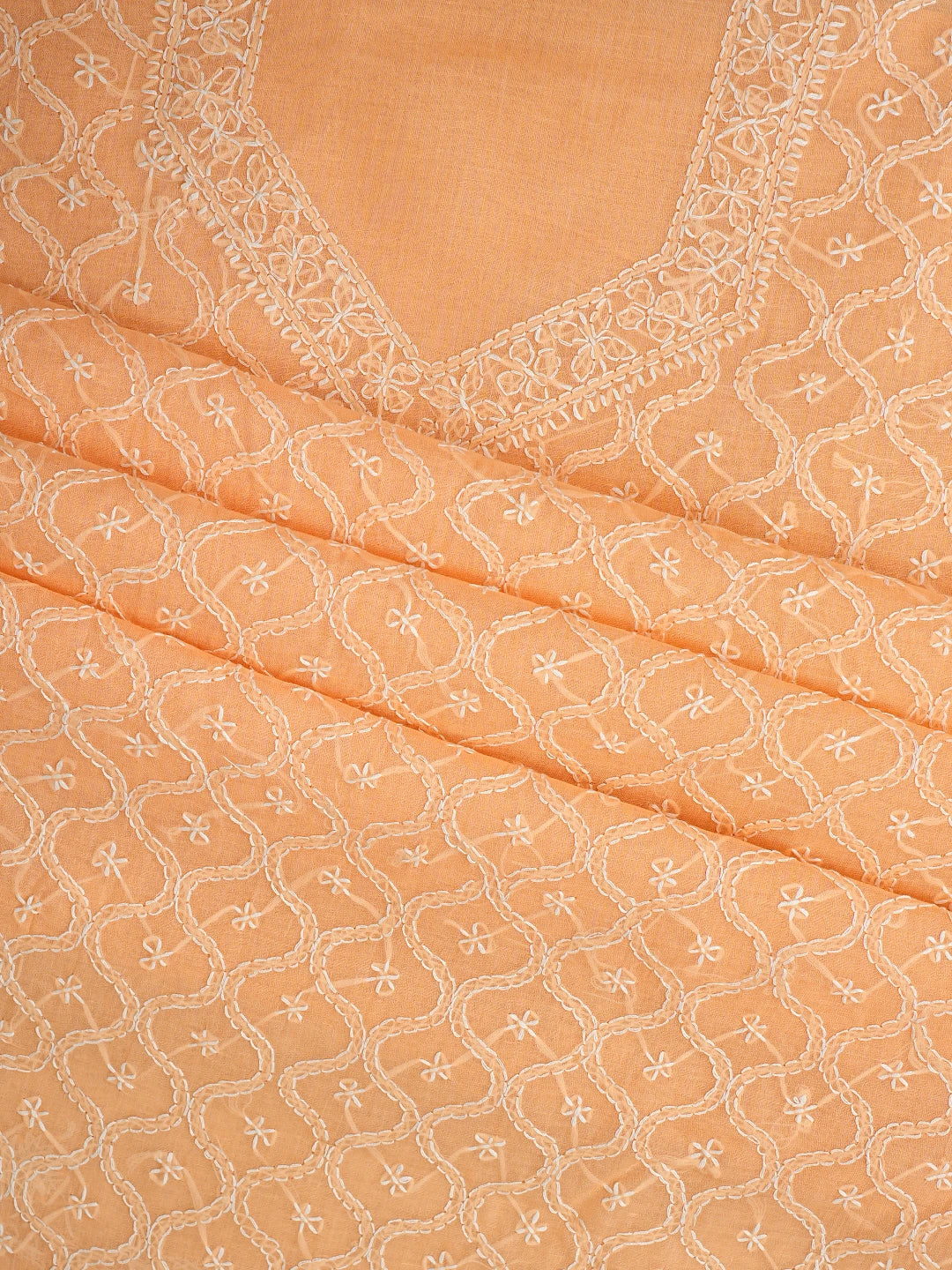 Ada Hand Embroidered Peach Cotton Lucknowi Chikankari Unstitched Suit Piece 01A882347