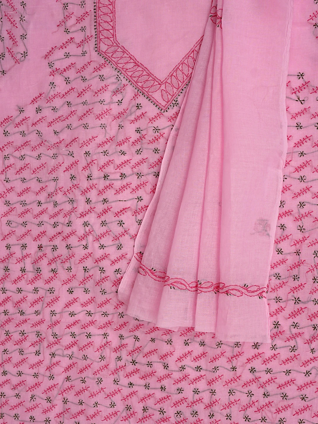 Ada Hand Embroidered Pink Cotton Lucknowi Chikankari Unstitched Suit Piece 01A893878