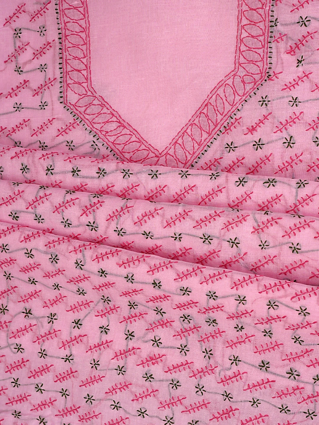 Ada Hand Embroidered Pink Cotton Lucknowi Chikankari Unstitched Suit Piece 01A893878