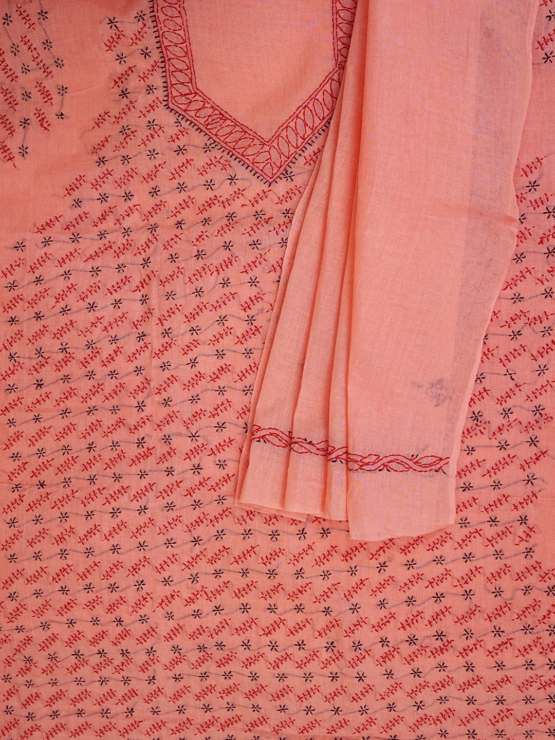 Ada Hand Embroidered Carrot Pink Cotton Lucknowi Chikankari Unstitched Suit Piece 01A893875