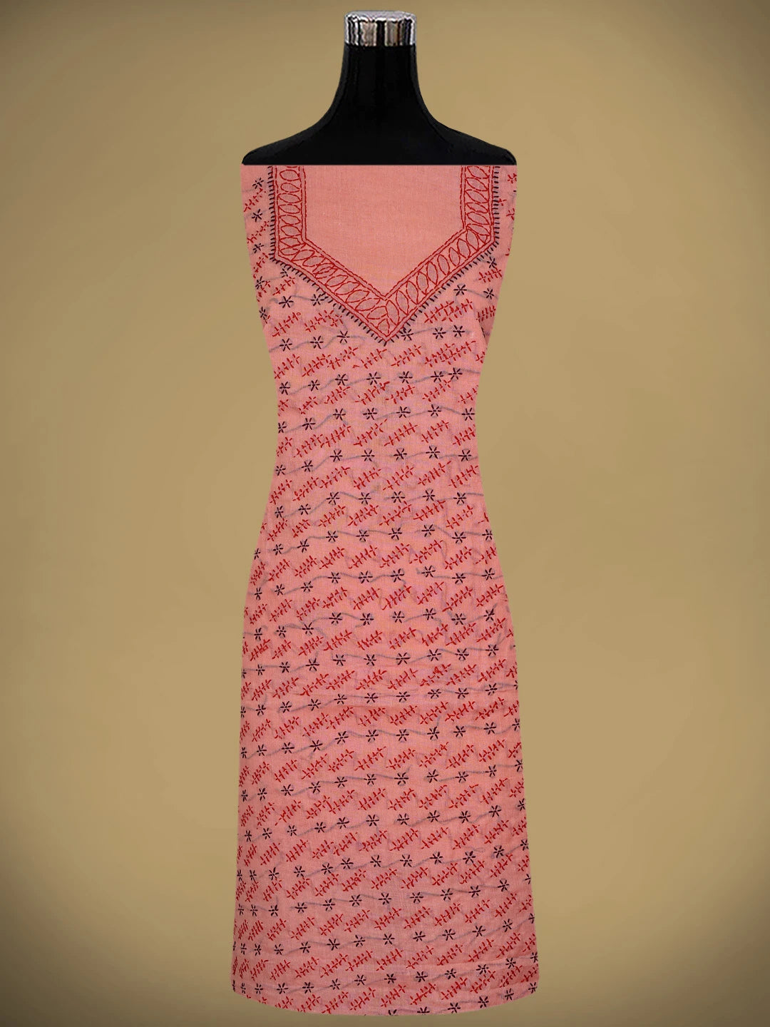 Ada Hand Embroidered Carrot Pink Cotton Lucknowi Chikankari Unstitched Suit Piece 01A893875