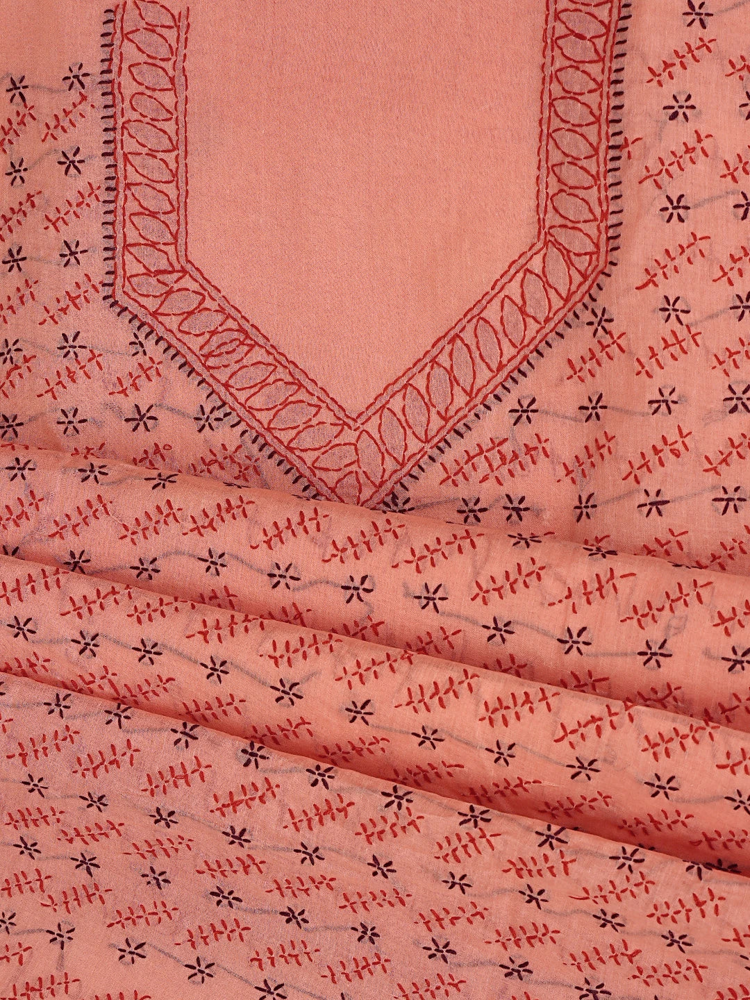 Ada Hand Embroidered Carrot Pink Cotton Lucknowi Chikankari Unstitched Suit Piece 01A893875