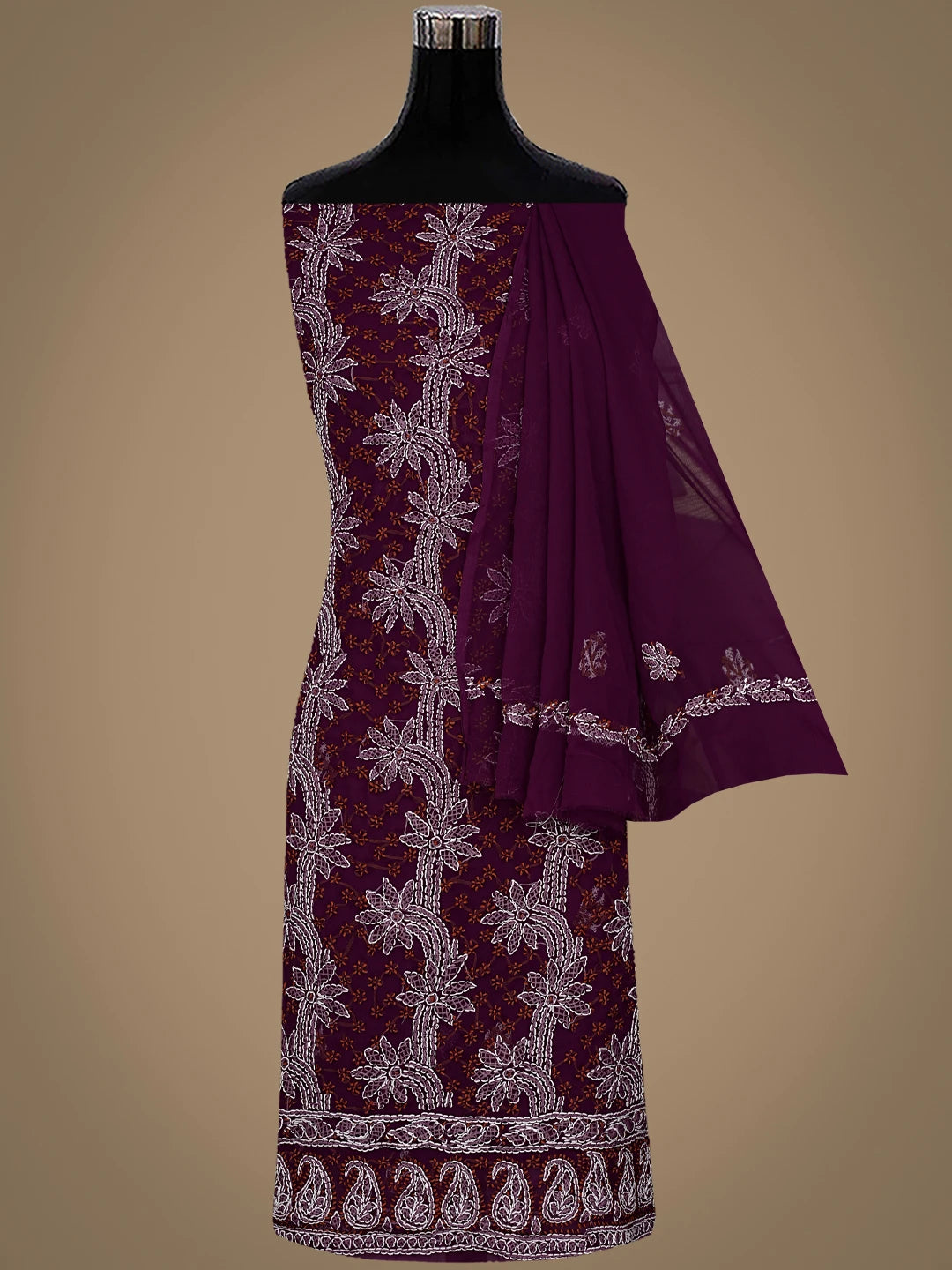 Ada Hand Embroidered Wine Georgette Lucknowi Chikankari Unstitched Suit Piece 01A872112
