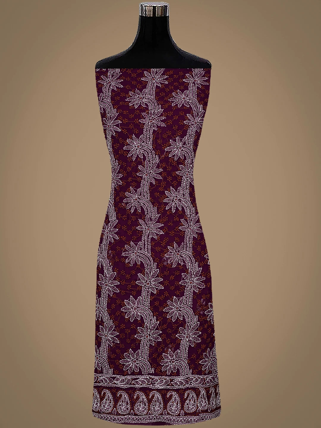 Ada Hand Embroidered Wine Georgette Lucknowi Chikankari Unstitched Suit Piece 01A872112