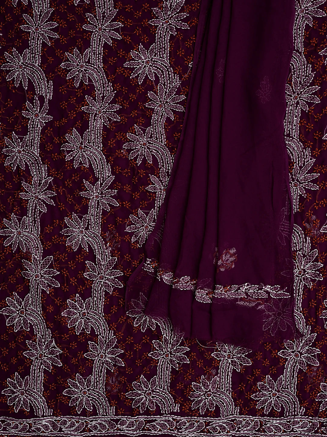 Ada Hand Embroidered Wine Georgette Lucknowi Chikankari Unstitched Suit Piece 01A872112