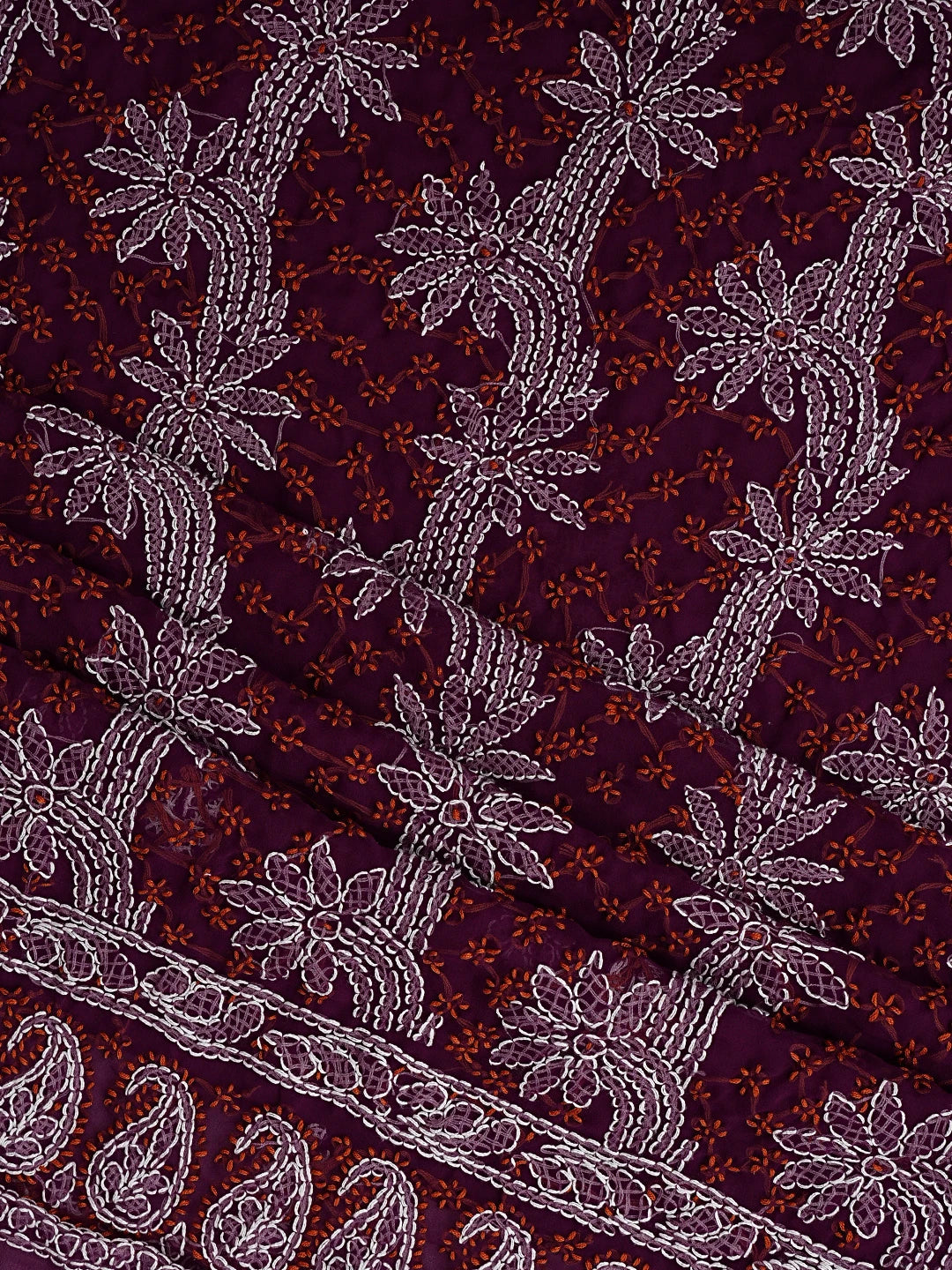 Ada Hand Embroidered Wine Georgette Lucknowi Chikankari Unstitched Suit Piece 01A872112