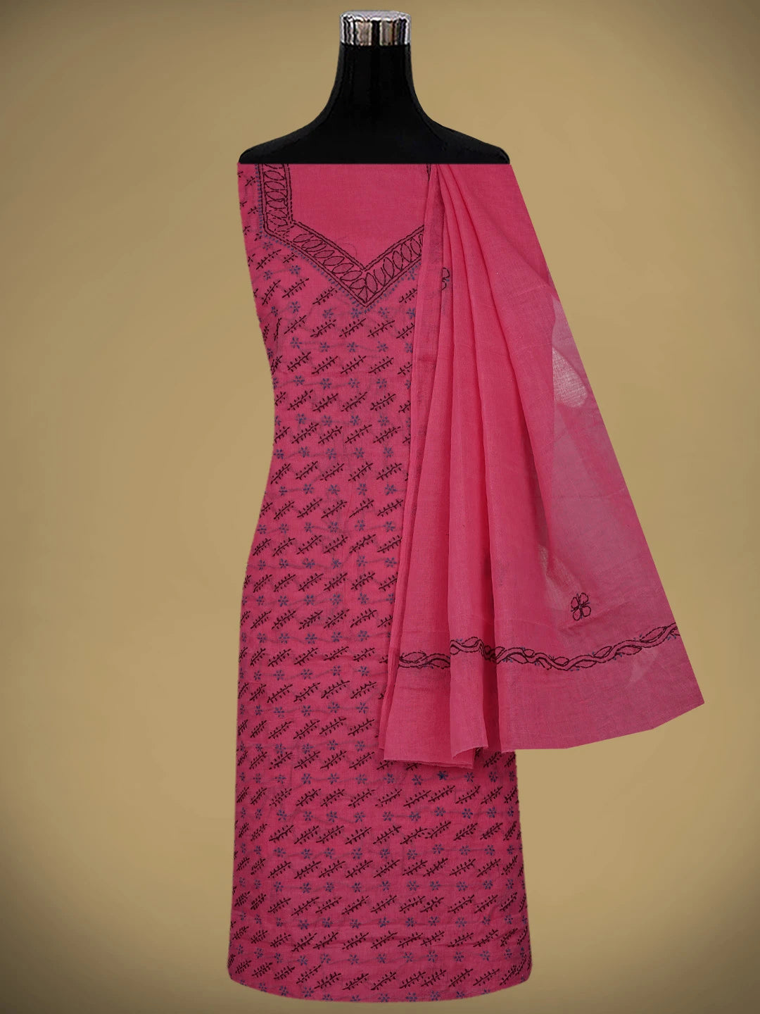 Ada Hand Embroidered Magenta Cotton Lucknowi Chikankari Unstitched Suit Piece 01A893907