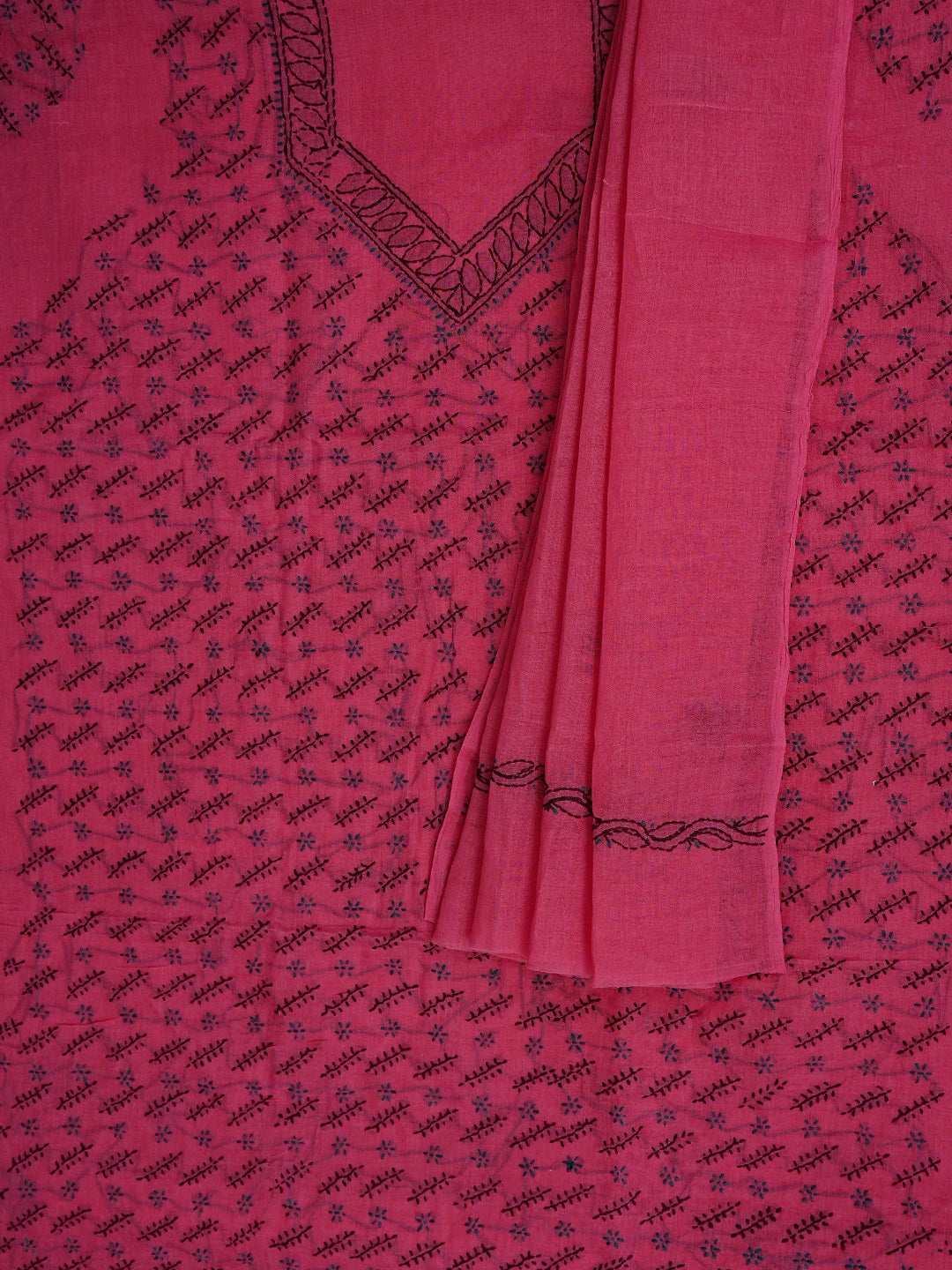 Ada Hand Embroidered Magenta Cotton Lucknowi Chikankari Unstitched Suit Piece 01A893907