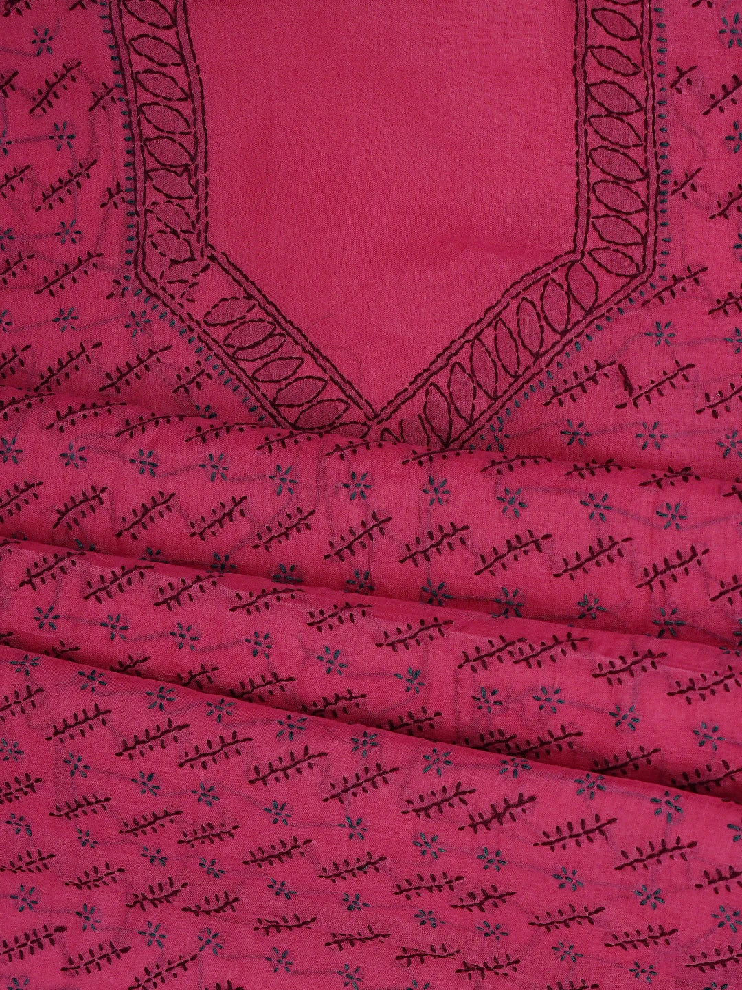 Ada Hand Embroidered Magenta Cotton Lucknowi Chikankari Unstitched Suit Piece 01A893907