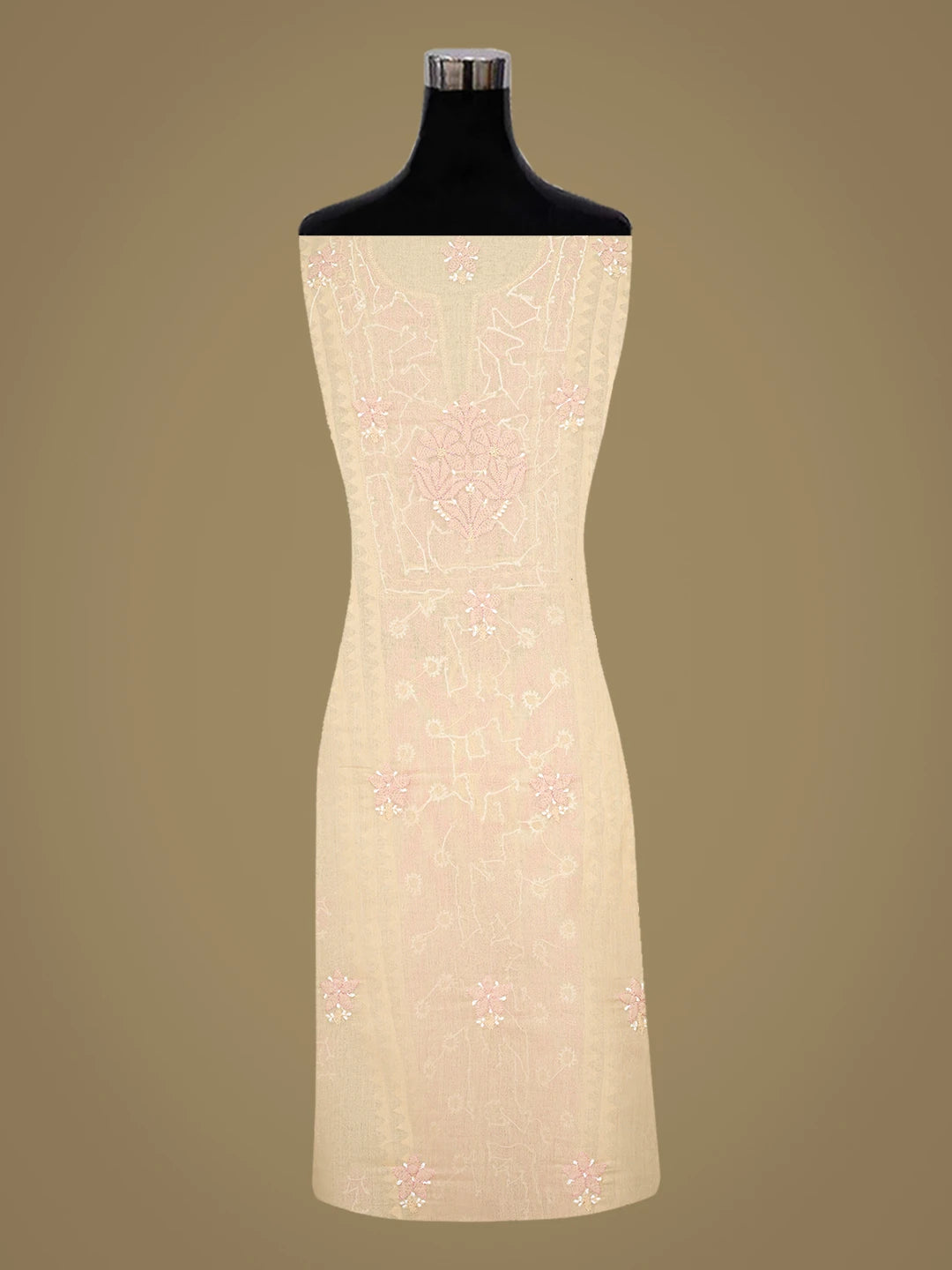 Ada Hand Embroidered Fawn Cotton Lucknowi Chikankari Unstitched Suit Piece with Chiffon Dupatta 01A879849